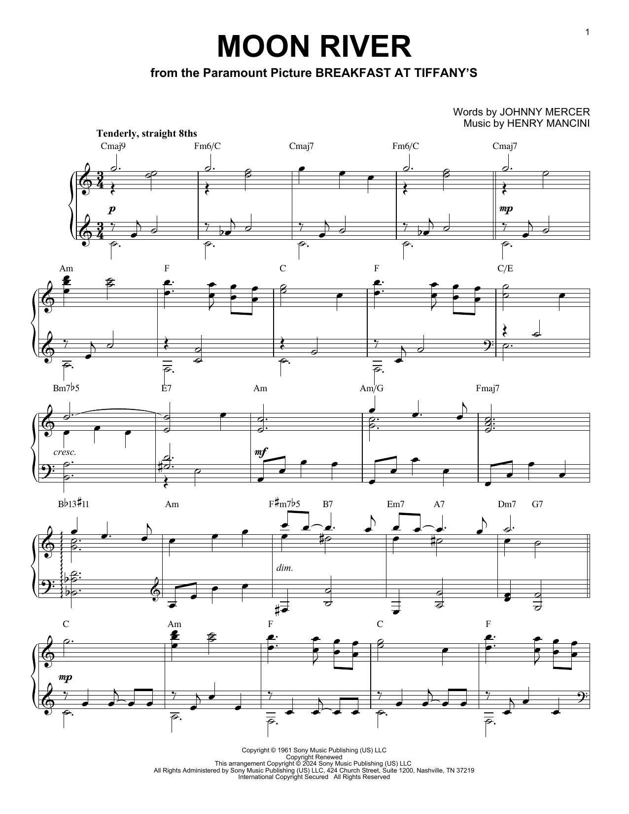 Download Henry Mancini Moon River (arr. Brent Edstrom) Sheet Music and learn how to play Piano Solo PDF digital score in minutes