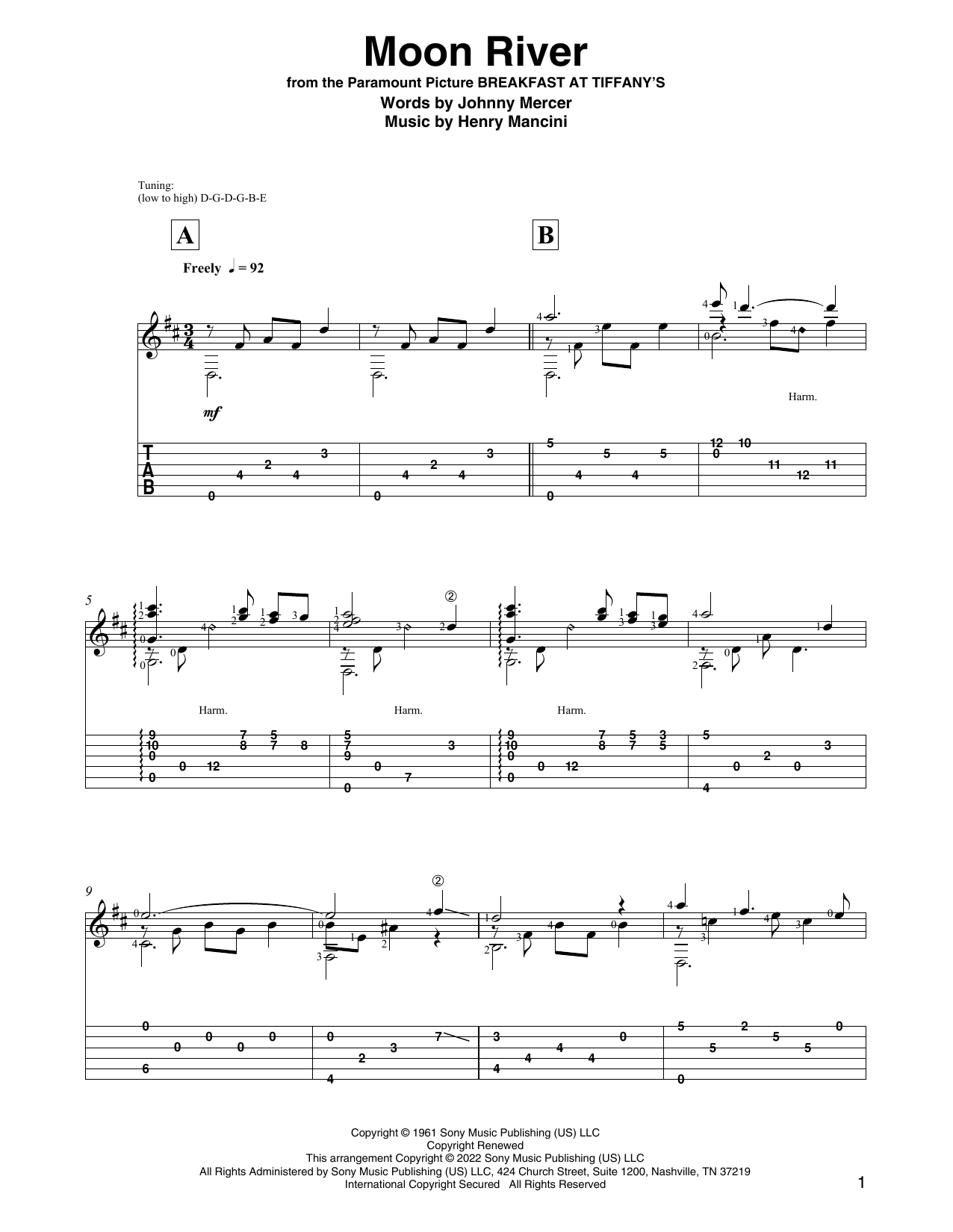 Download Henry Mancini Moon River (arr. David Jaggs) Sheet Music and learn how to play Solo Guitar PDF digital score in minutes