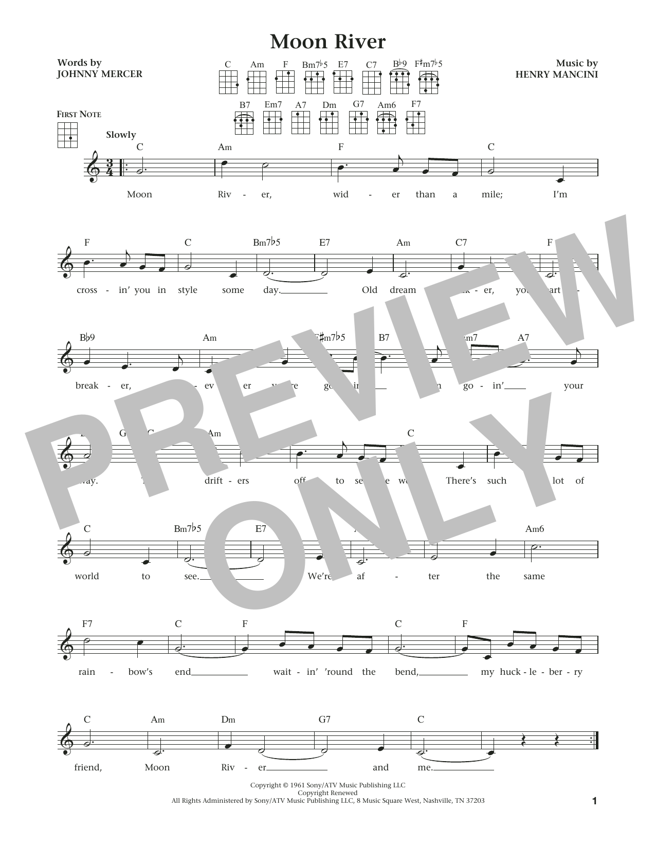 Download Henry Mancini Moon River Sheet Music and learn how to play Ukulele PDF digital score in minutes