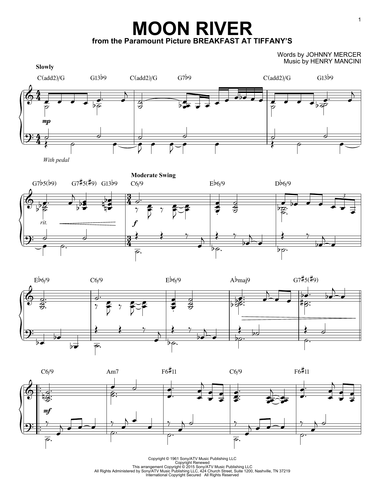 Download Henry Mancini Moon River Sheet Music and learn how to play Piano PDF digital score in minutes