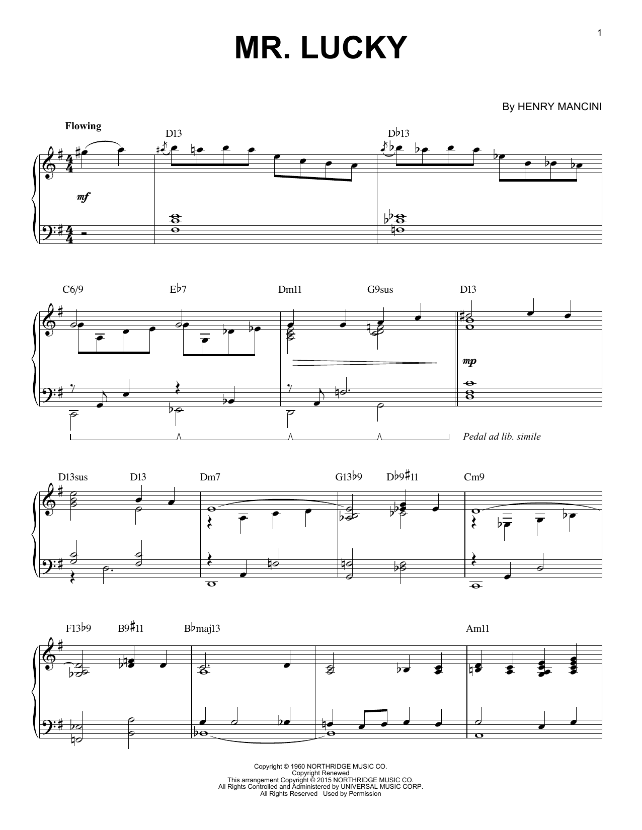 Download Henry Mancini Mr. Lucky Sheet Music and learn how to play Piano PDF digital score in minutes