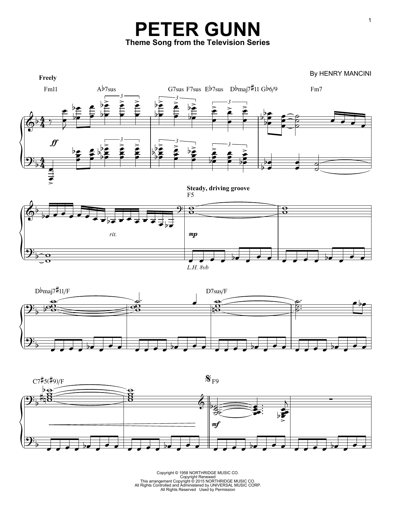 Download Henry Mancini Peter Gunn Sheet Music and learn how to play Piano PDF digital score in minutes