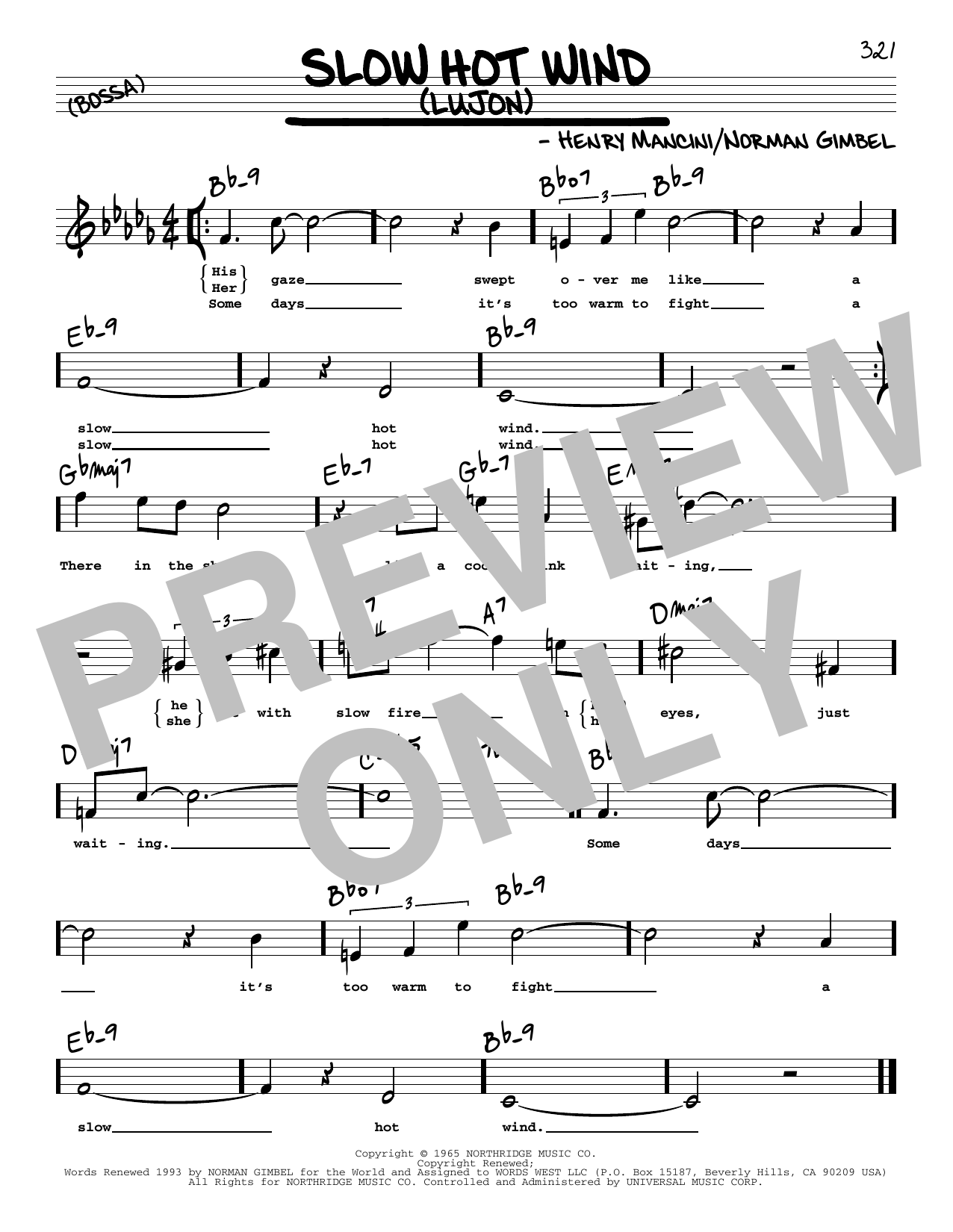 Download Henry Mancini Slow Hot Wind (Lujon) (High Voice) Sheet Music and learn how to play Real Book – Melody, Lyrics & Chords PDF digital score in minutes