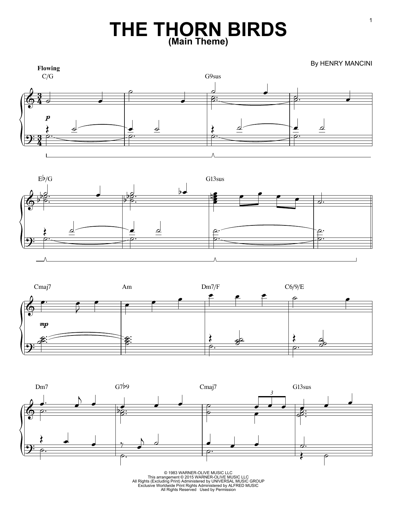 Download Henry Mancini The Thorn Birds (Main Theme) [Jazz version] (arr. Brent Edstrom) Sheet Music and learn how to play Piano Solo PDF digital score in minutes