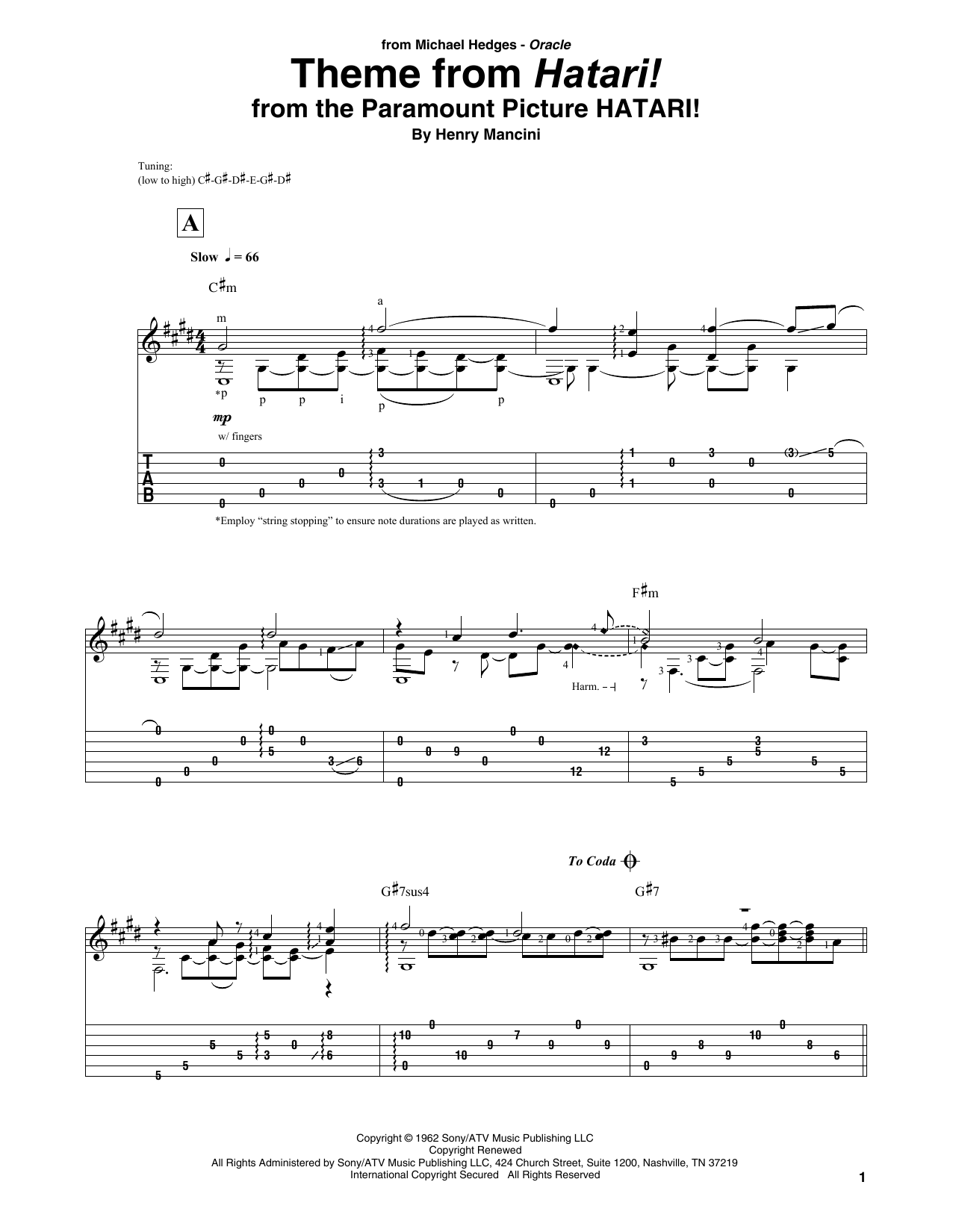 Download Henry Mancini Theme From Hatari! Sheet Music and learn how to play Solo Guitar PDF digital score in minutes