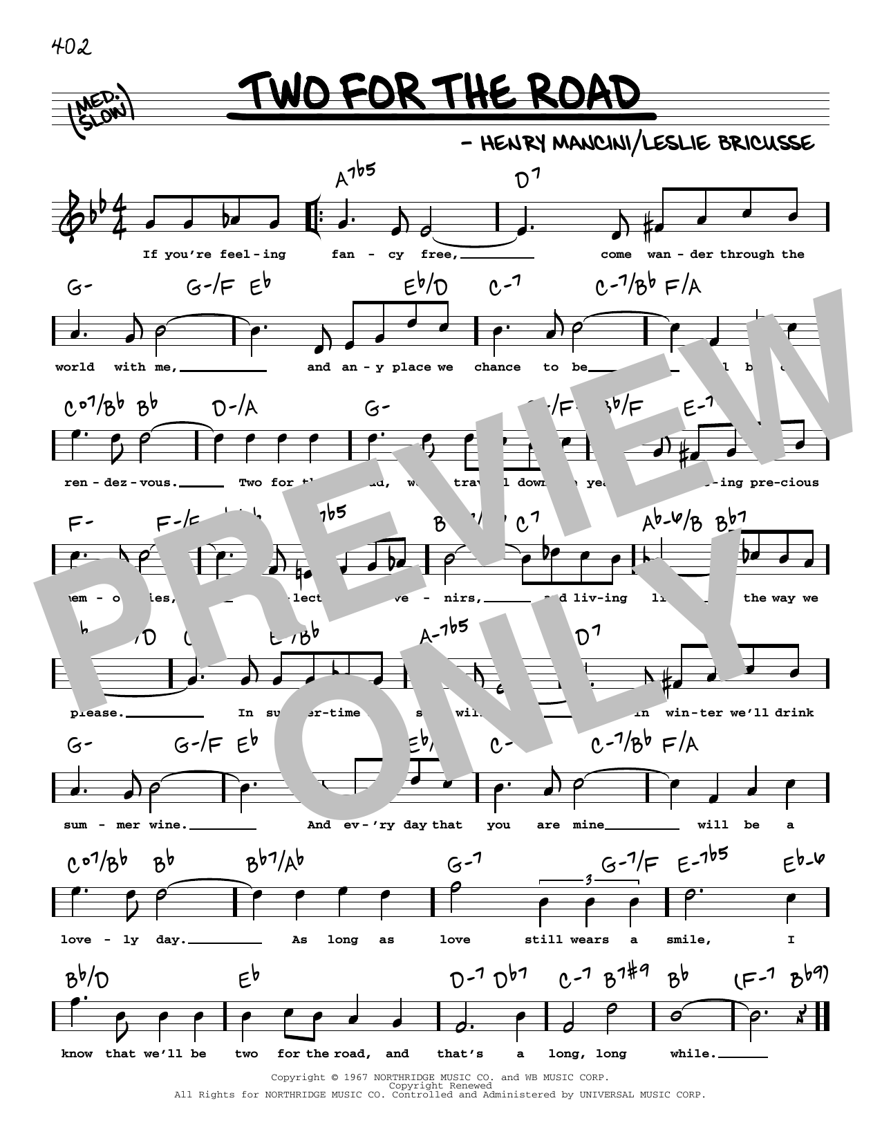 Download Henry Mancini Two For The Road (High Voice) Sheet Music and learn how to play Real Book – Melody, Lyrics & Chords PDF digital score in minutes