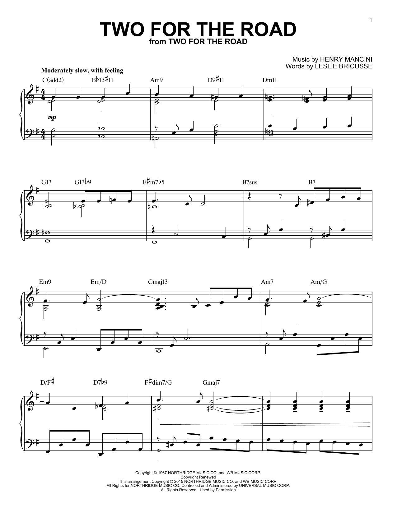 Download Henry Mancini Two For The Road Sheet Music and learn how to play Piano PDF digital score in minutes