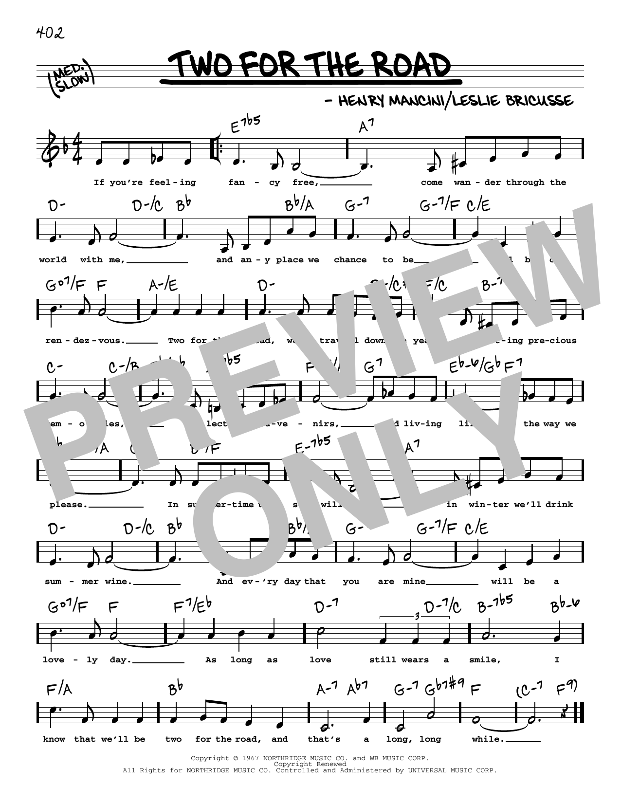 Download Henry Mancini Two For The Road (Low Voice) Sheet Music and learn how to play Real Book – Melody, Lyrics & Chords PDF digital score in minutes