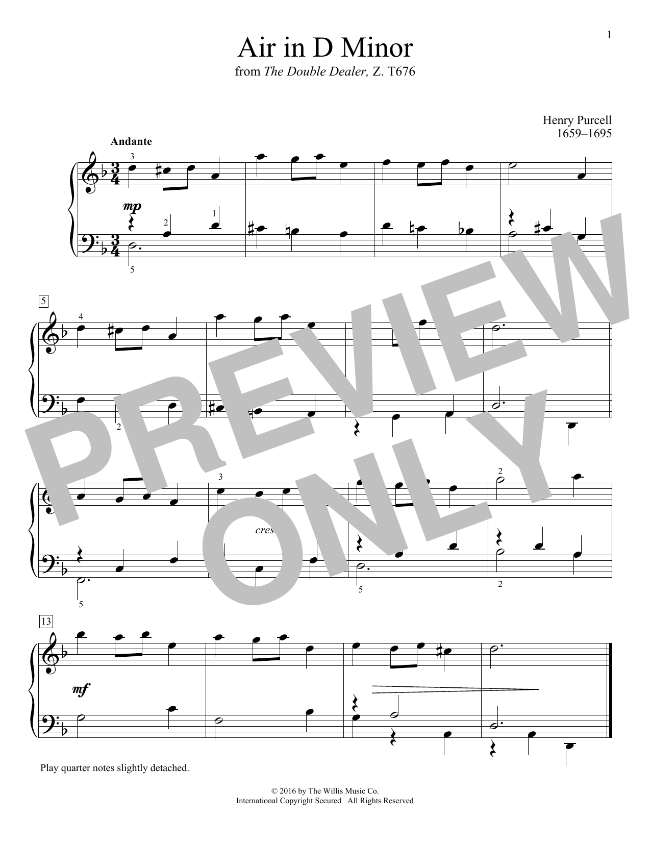 Download Henry Purcell Air In D Minor Sheet Music and learn how to play Educational Piano PDF digital score in minutes