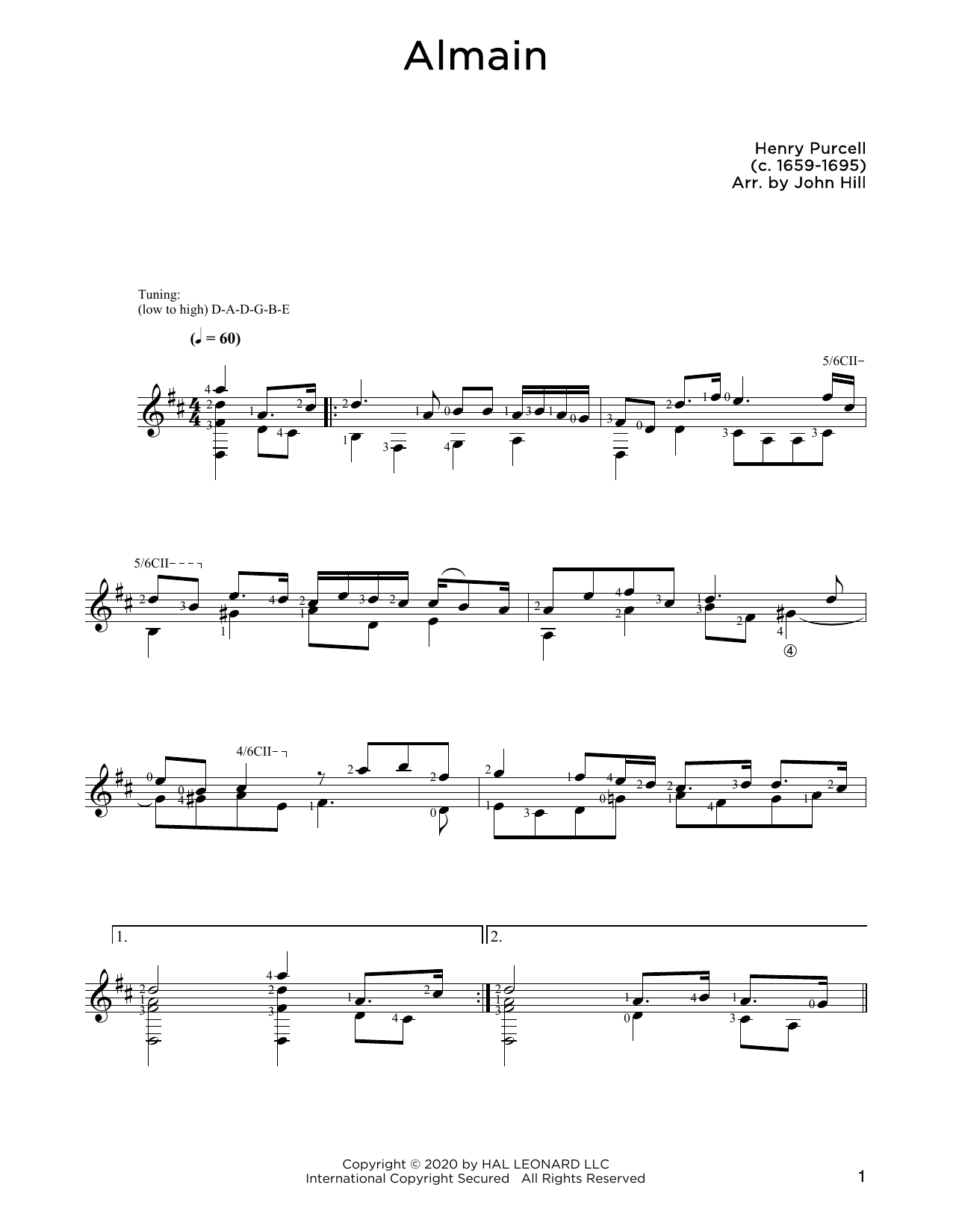 Download Henry Purcell Almain Sheet Music and learn how to play Solo Guitar PDF digital score in minutes