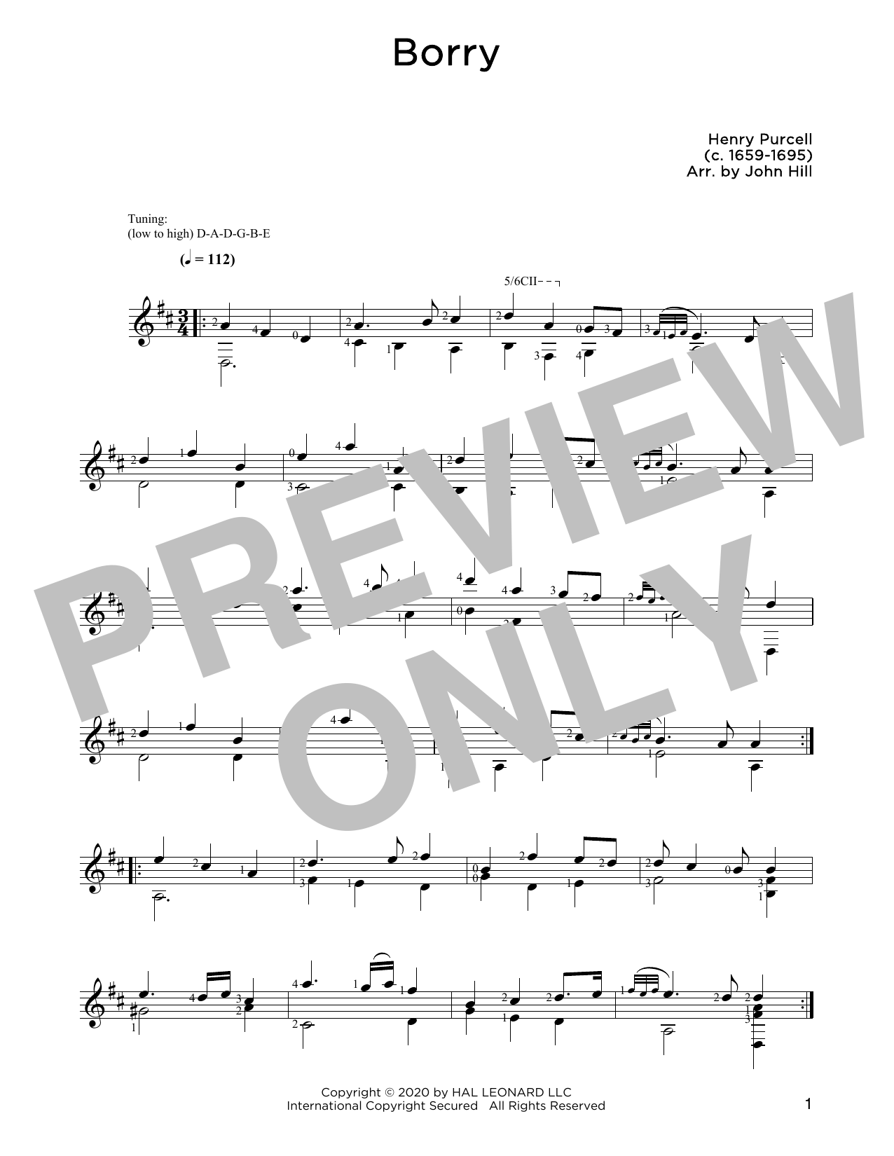Download Henry Purcell Borry Sheet Music and learn how to play Solo Guitar PDF digital score in minutes
