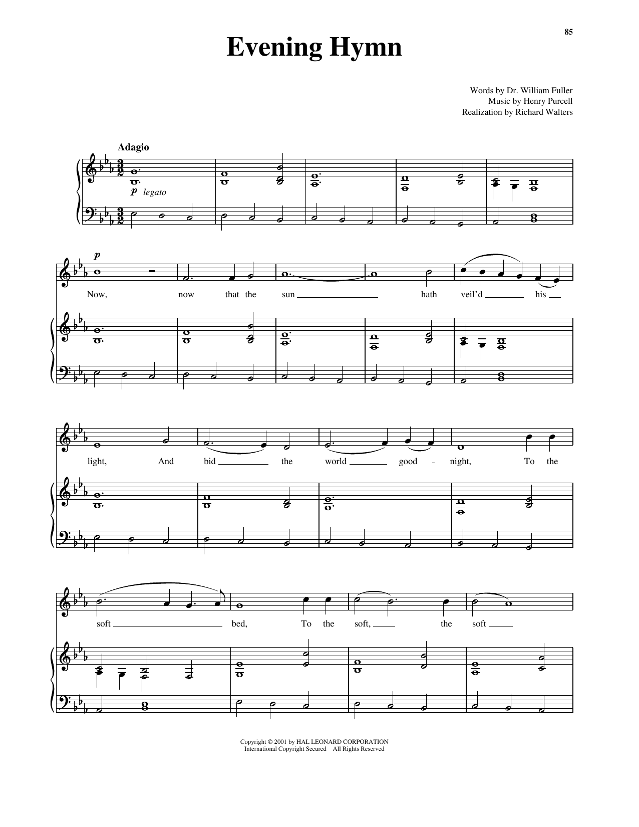 Download Henry Purcell Evening Hymn (Low Voice) Sheet Music and learn how to play Piano & Vocal PDF digital score in minutes