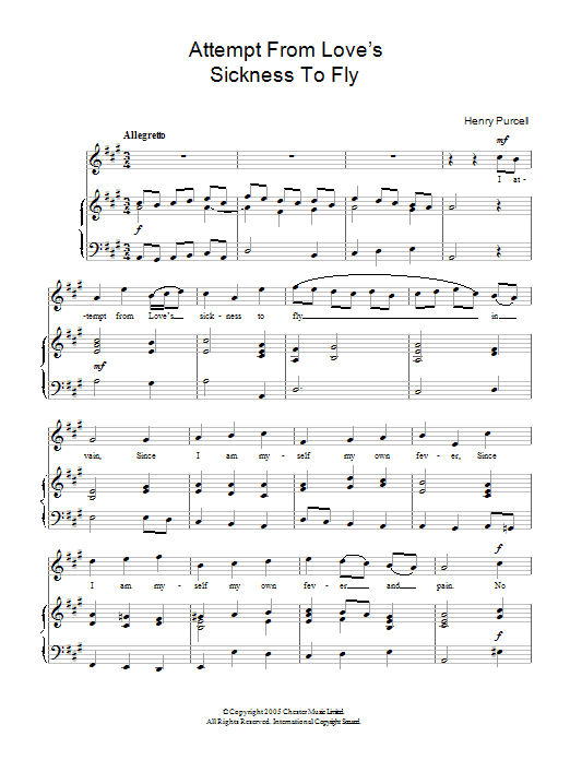 Download Henry Purcell I Attempt From Loves Sickness To Fly (from The Indian Queen) Sheet Music and learn how to play Piano & Vocal PDF digital score in minutes