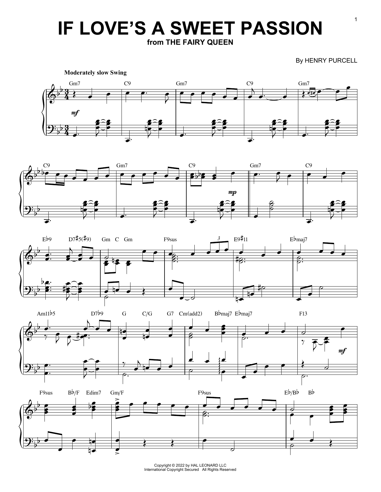 Download Henry Purcell If Love's A Sweet Passion [Jazz version] (arr. Brent Edstrom) Sheet Music and learn how to play Piano Solo PDF digital score in minutes