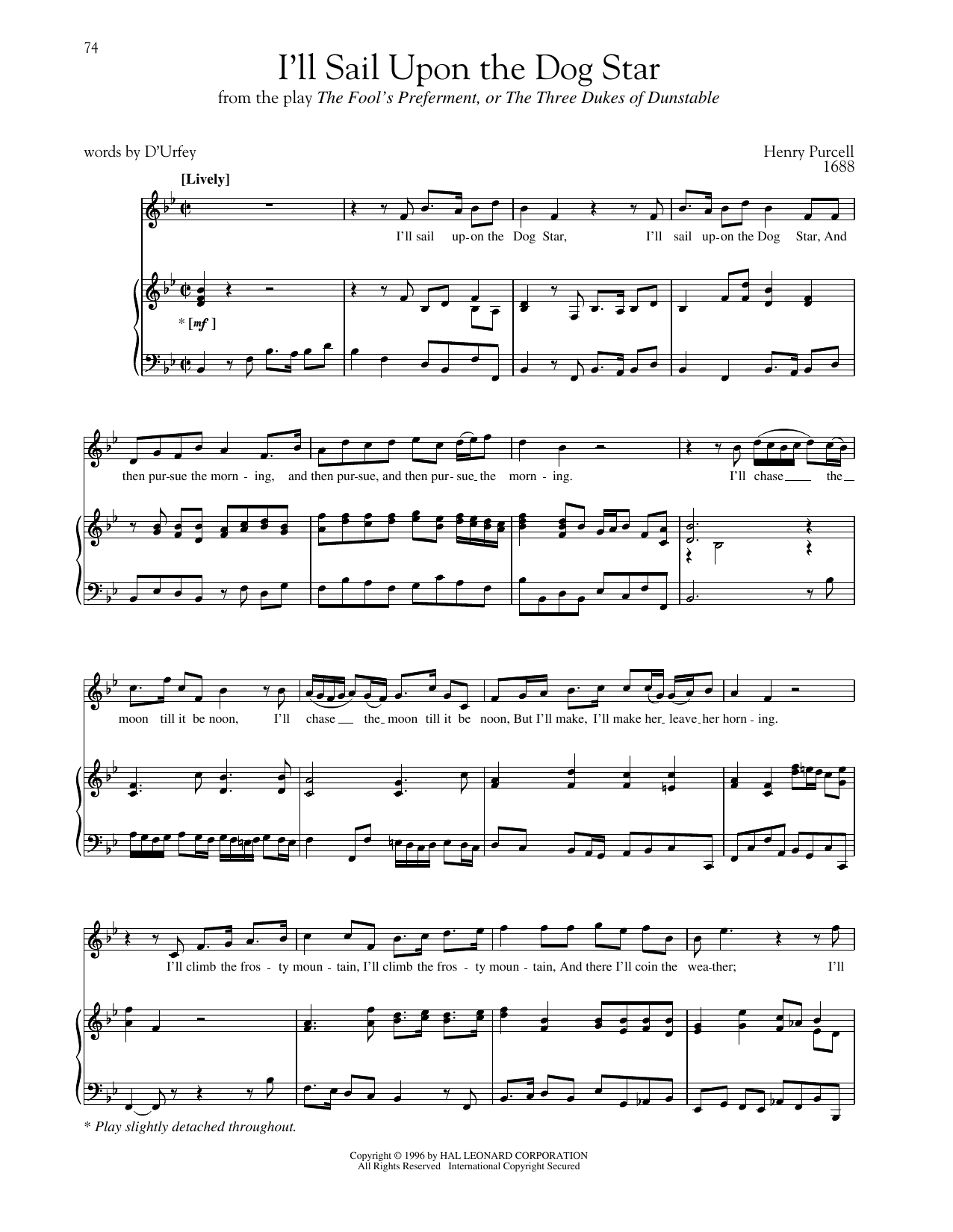 Download Henry Purcell I'll Sail Upon The Dog Star Sheet Music and learn how to play Piano & Vocal PDF digital score in minutes