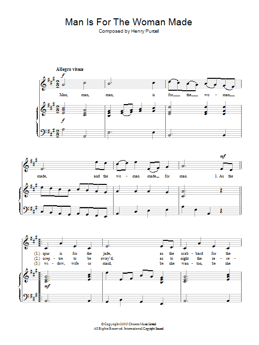 Download Henry Purcell Man Is For The Woman Made Sheet Music and learn how to play Piano & Vocal PDF digital score in minutes
