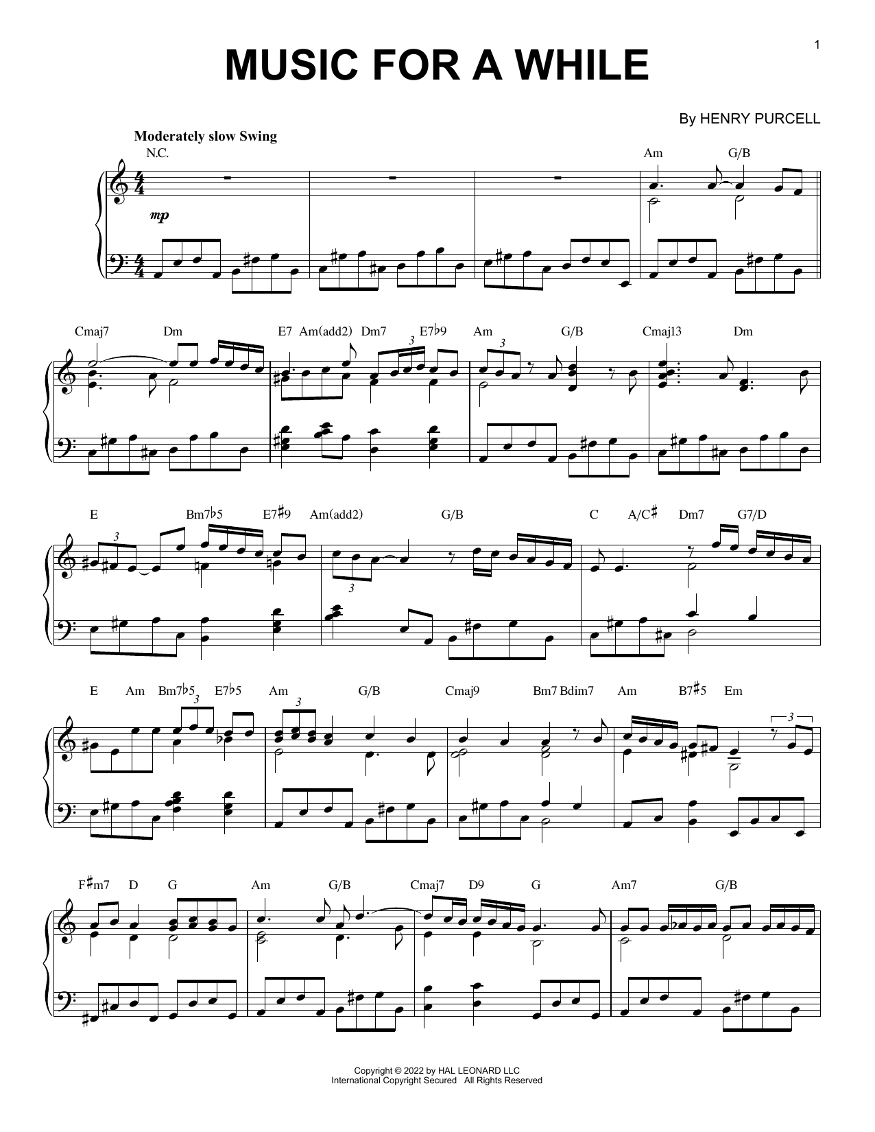 Download Henry Purcell Music For A While [Jazz version] (arr. Brent Edstrom) Sheet Music and learn how to play Piano Solo PDF digital score in minutes