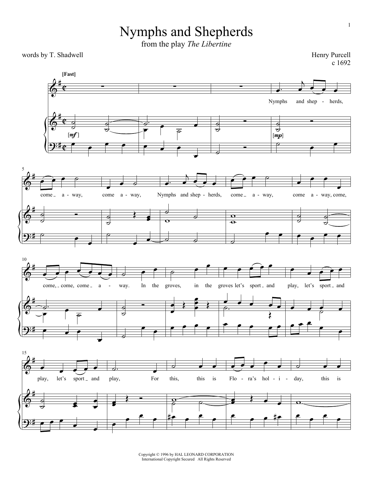 Download Henry Purcell Nymphs And Shepherds Sheet Music and learn how to play Piano & Vocal PDF digital score in minutes