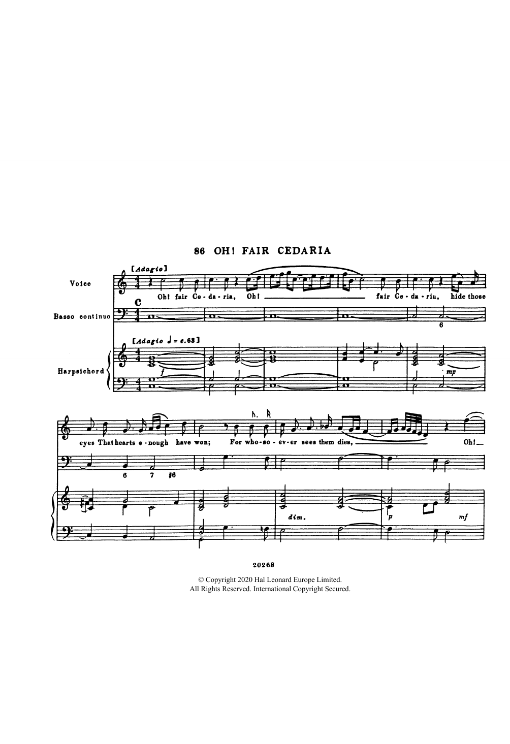 Download Henry Purcell Oh! Fair Cedaria (for Voice, Bass Continuo and Harpsichord) Sheet Music and learn how to play Piano & Vocal PDF digital score in minutes
