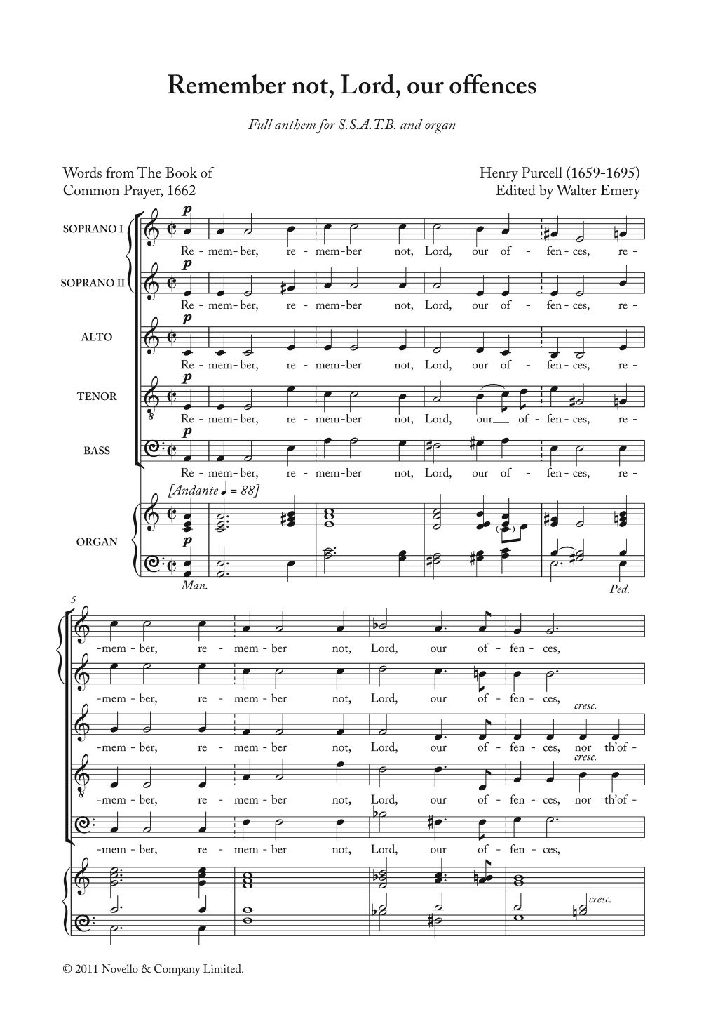 Download Henry Purcell Remember Not, Lord, Our Offences Sheet Music and learn how to play Piano, Vocal & Guitar PDF digital score in minutes