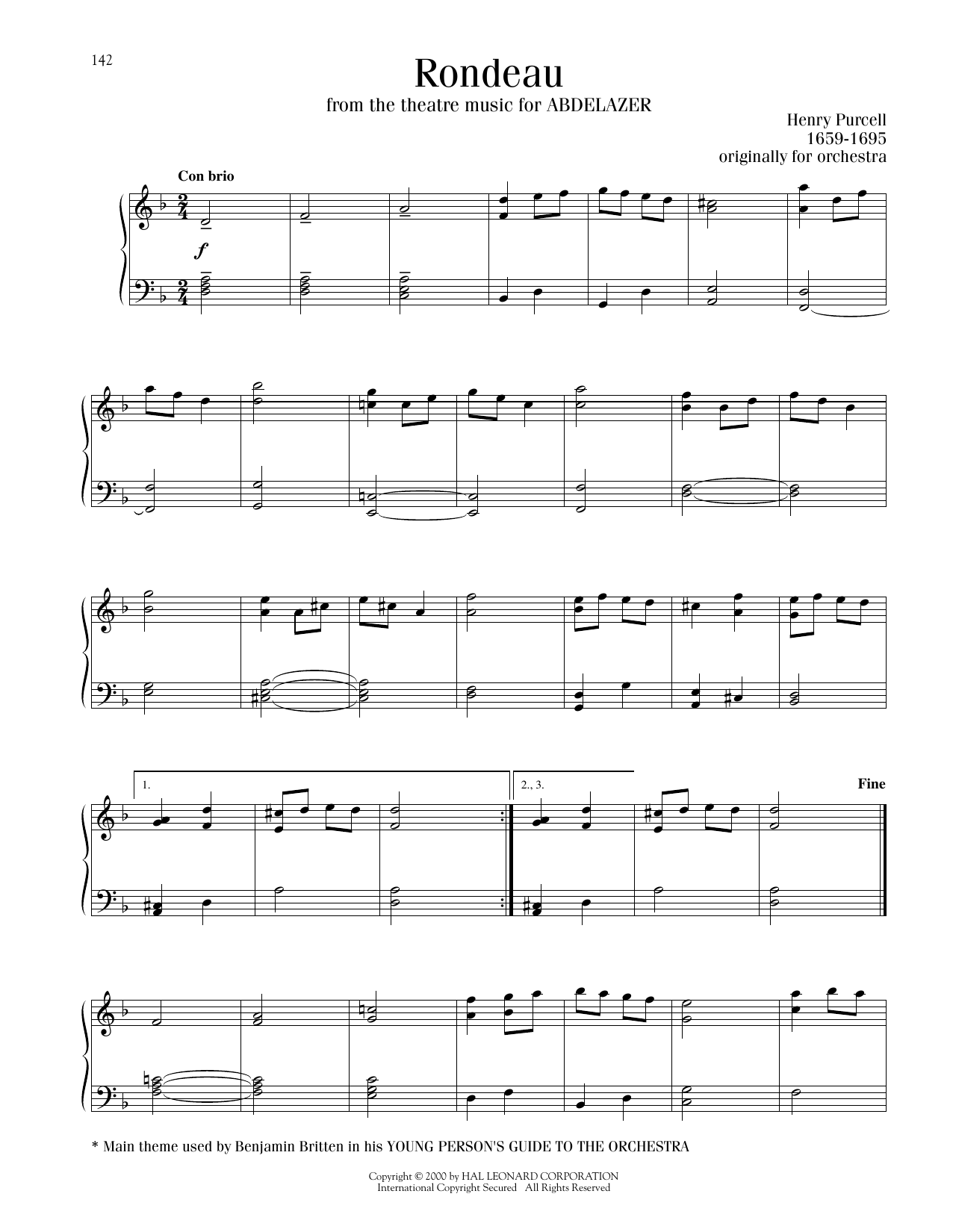 Download Henry Purcell Rondeau Sheet Music and learn how to play Piano Solo PDF digital score in minutes