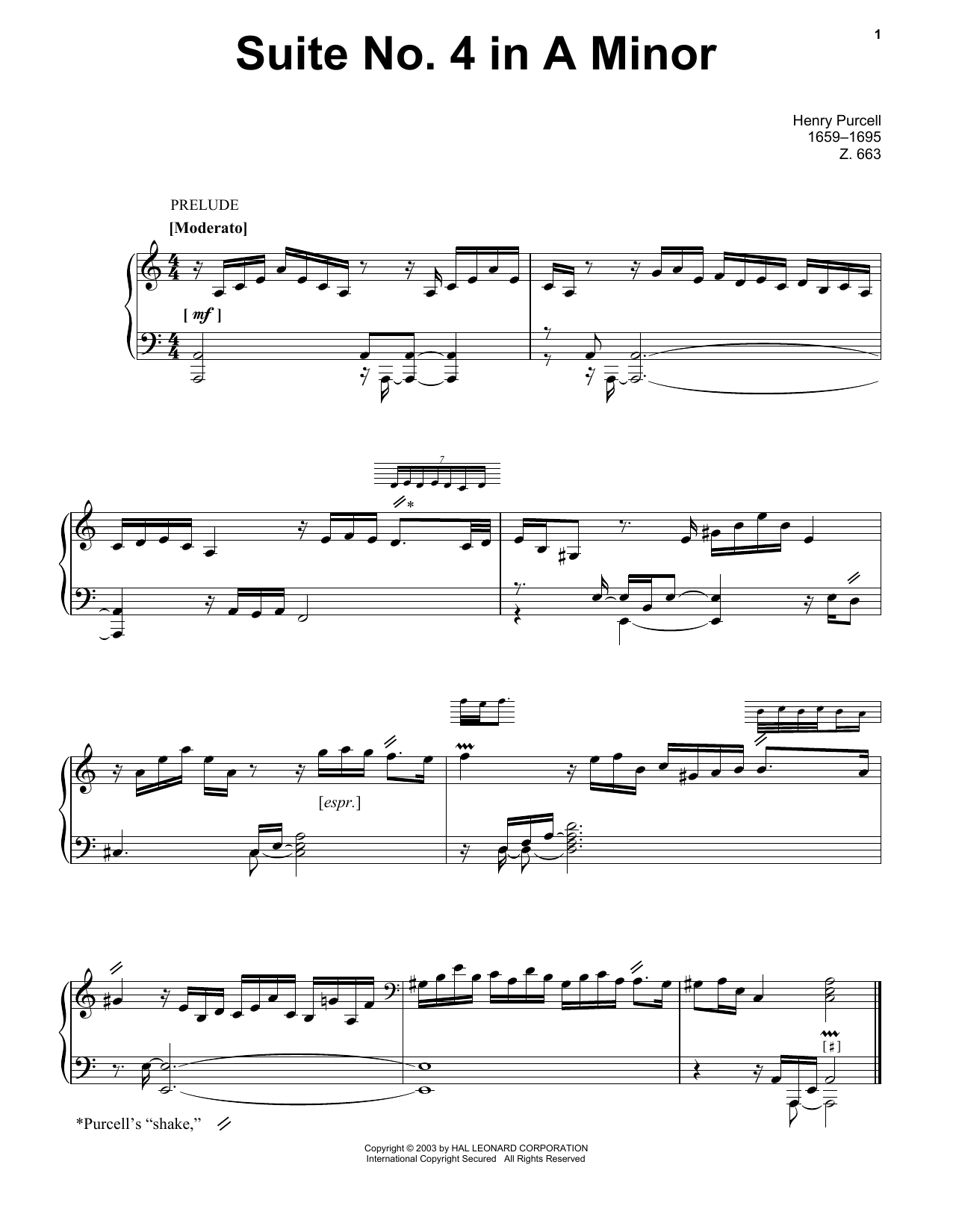 Download Henry Purcell Suite No. 4 In A Minor Sheet Music and learn how to play Piano Solo PDF digital score in minutes