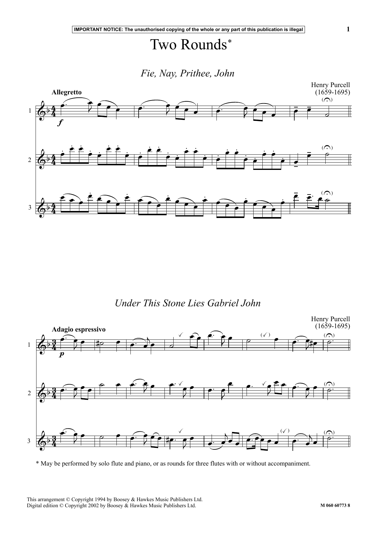 Download Henry Purcell Two Rounds Sheet Music and learn how to play Instrumental Solo PDF digital score in minutes