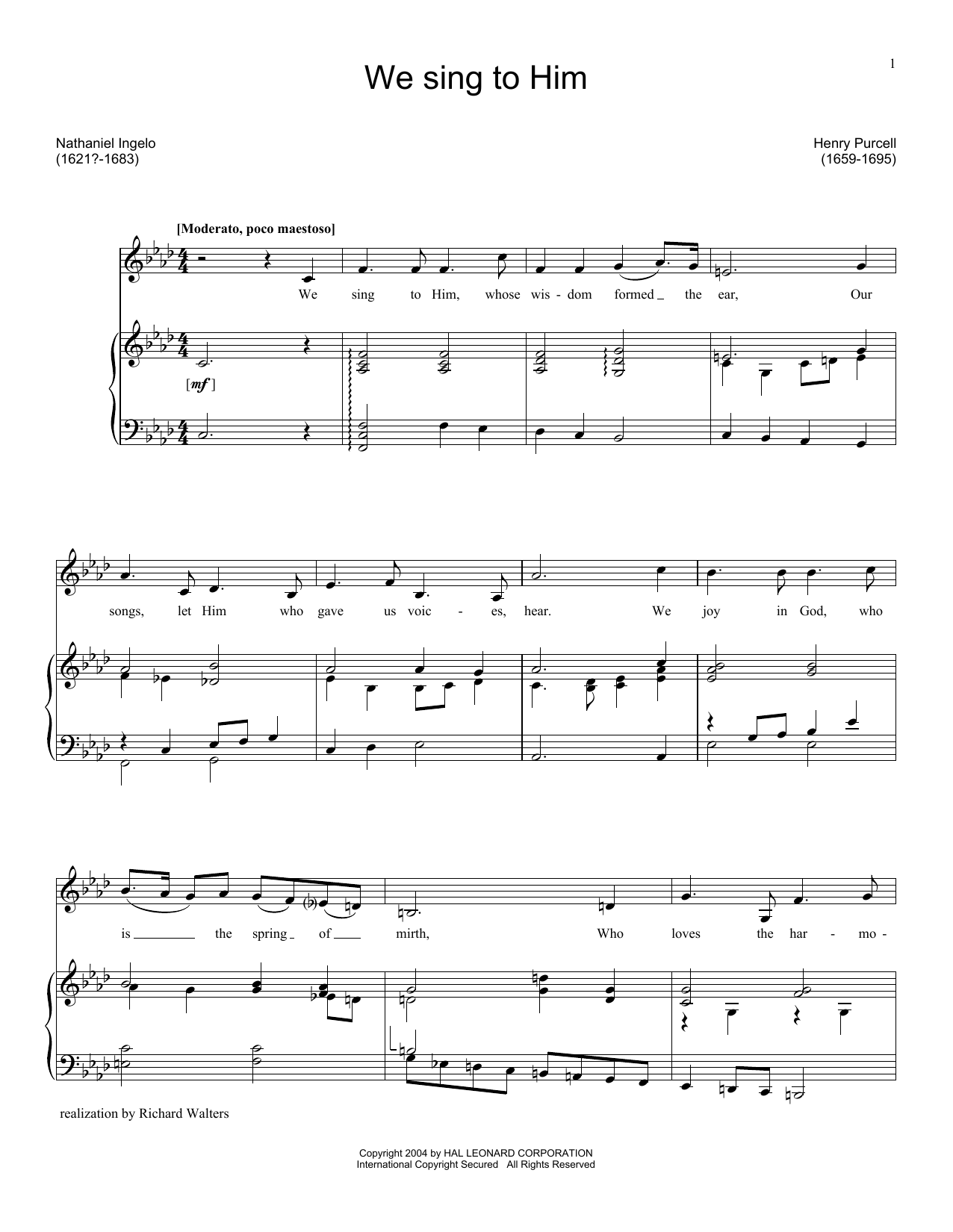 Download Henry Purcell We Sing To Him Sheet Music and learn how to play Piano & Vocal PDF digital score in minutes