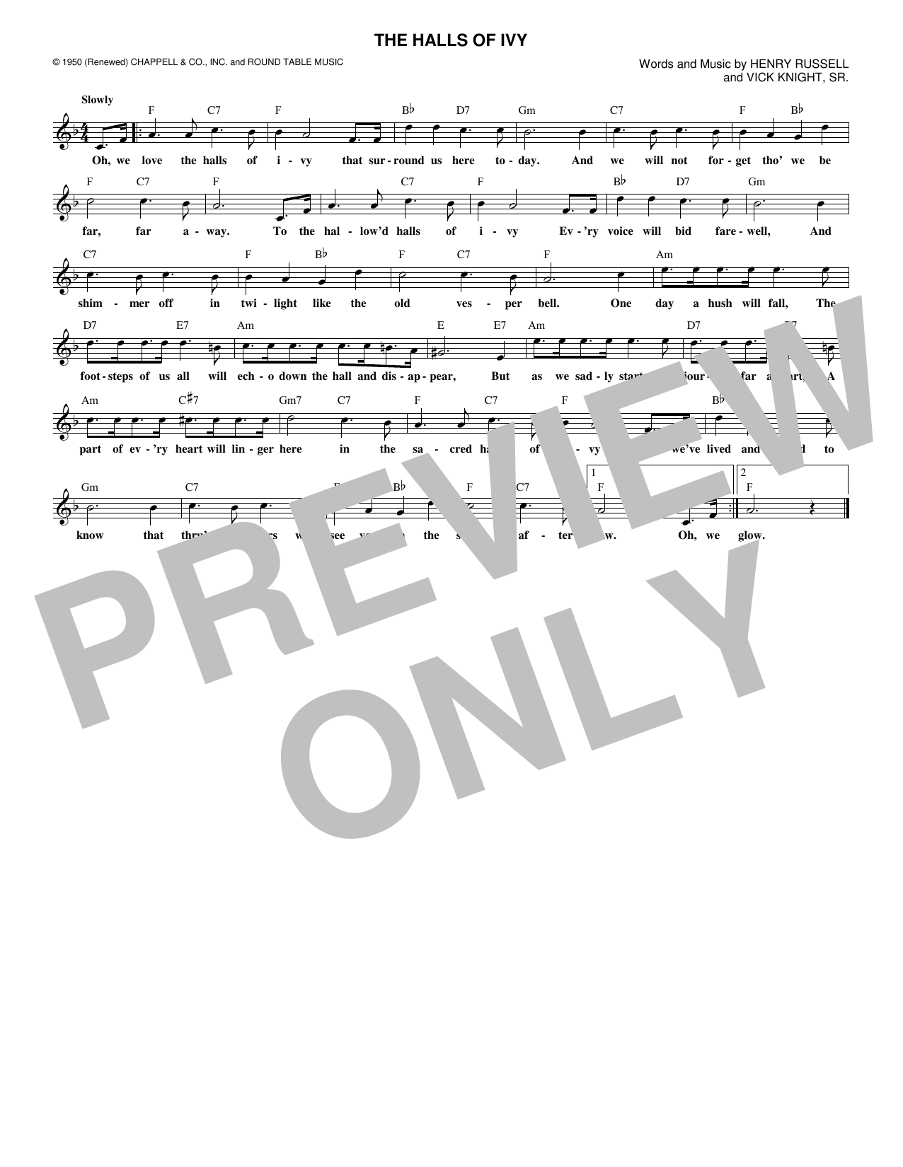 Download Henry Russell The Halls Of Ivy Sheet Music and learn how to play Melody Line, Lyrics & Chords PDF digital score in minutes