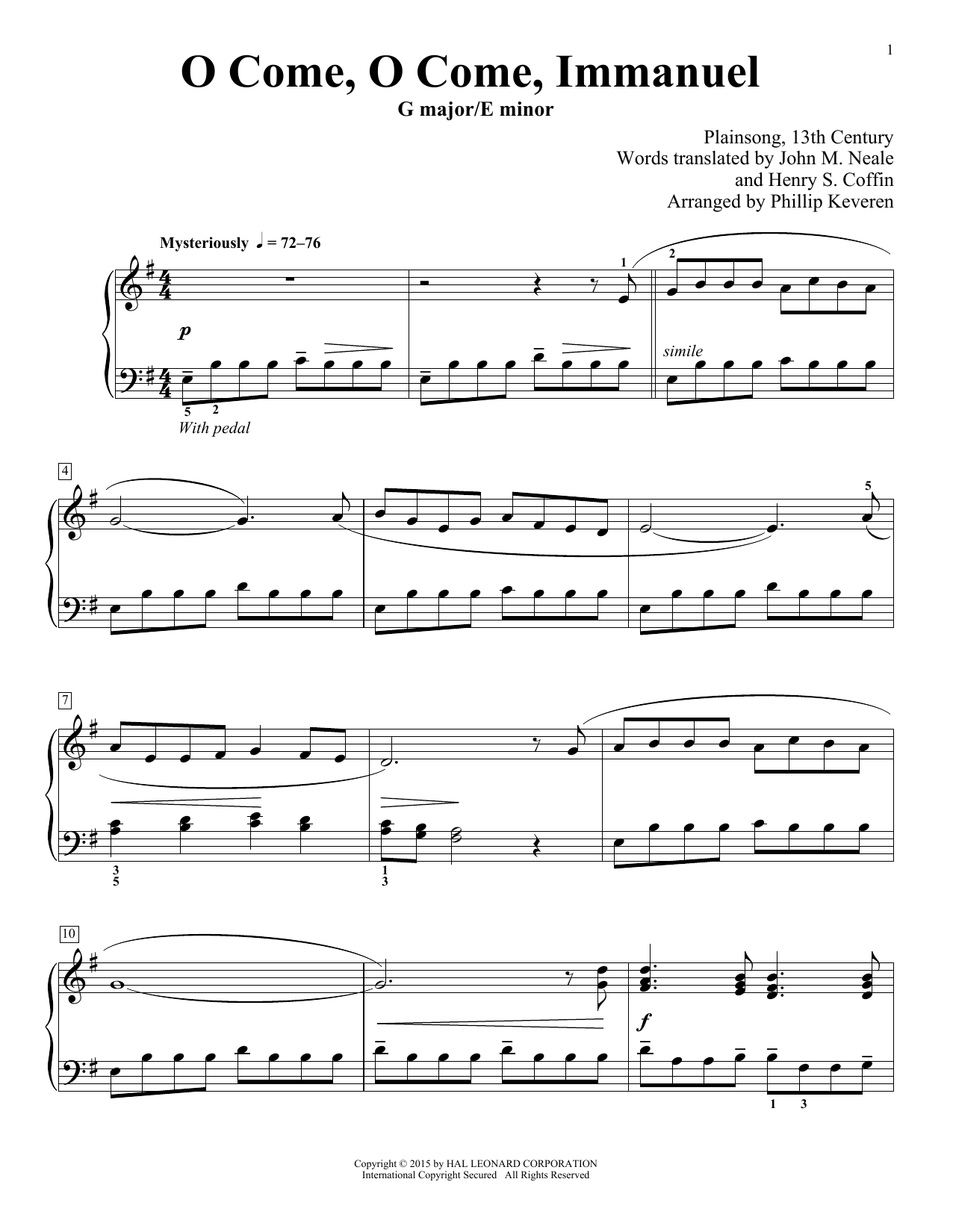 Download Traditional Carol O Come, O Come Immanuel (arr. Phillip Keveren) Sheet Music and learn how to play Piano PDF digital score in minutes