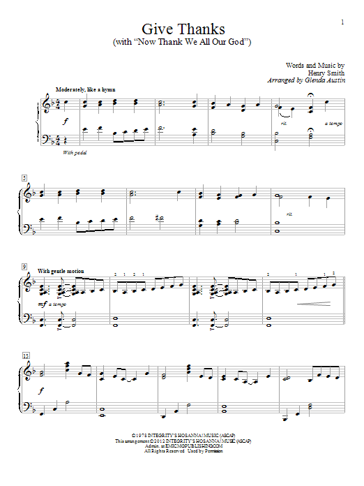 Download Glenda Austin Give Thanks Sheet Music and learn how to play Educational Piano PDF digital score in minutes