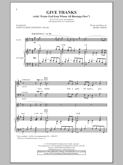 Download Vicki Tucker Courtney Give Thanks Sheet Music and learn how to play SATB PDF digital score in minutes
