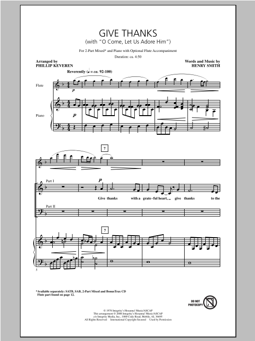 Download Phillip Keveren Give Thanks (with O Come Let Us Adore Him) Sheet Music and learn how to play 2-Part Choir PDF digital score in minutes
