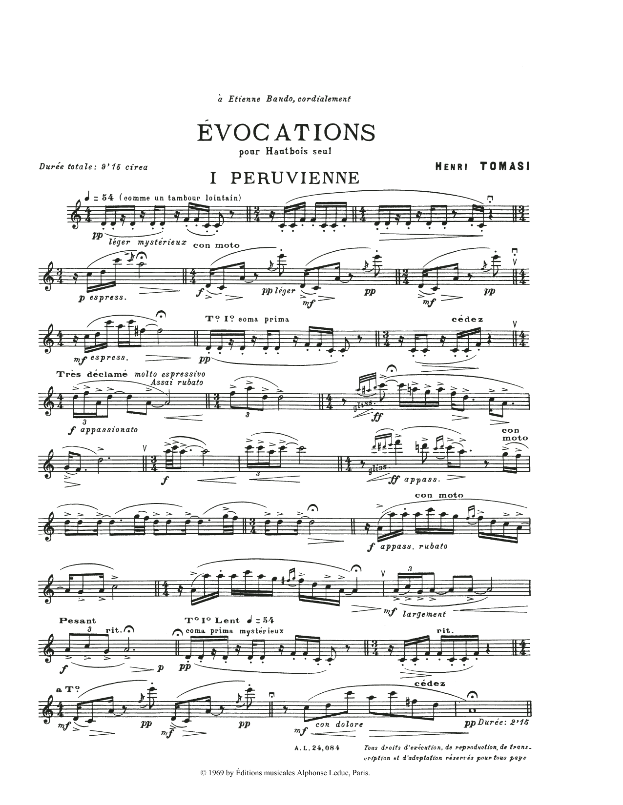 Download Henry Tomasi Evocations Sheet Music and learn how to play Oboe Solo PDF digital score in minutes