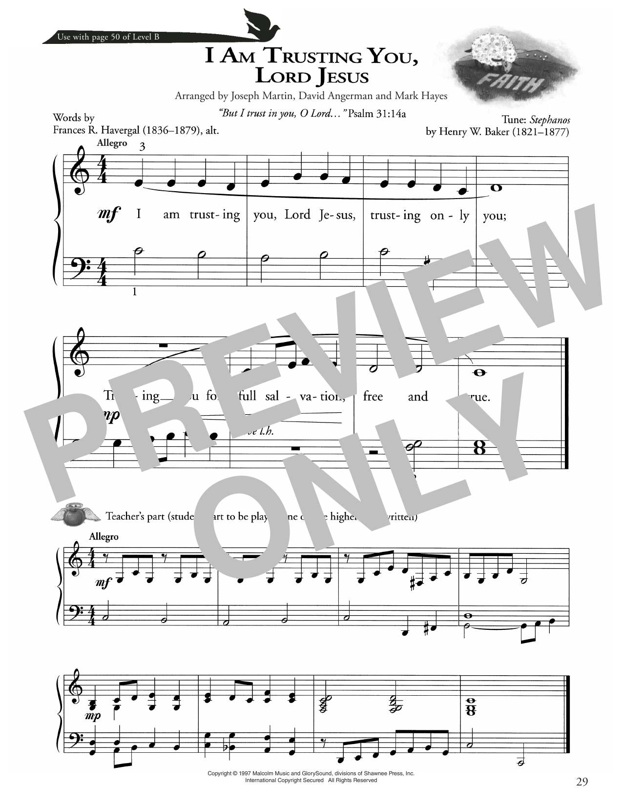 Download Henry W. Baker I Am Trusting You, Lord Jesus Sheet Music and learn how to play Piano Method PDF digital score in minutes