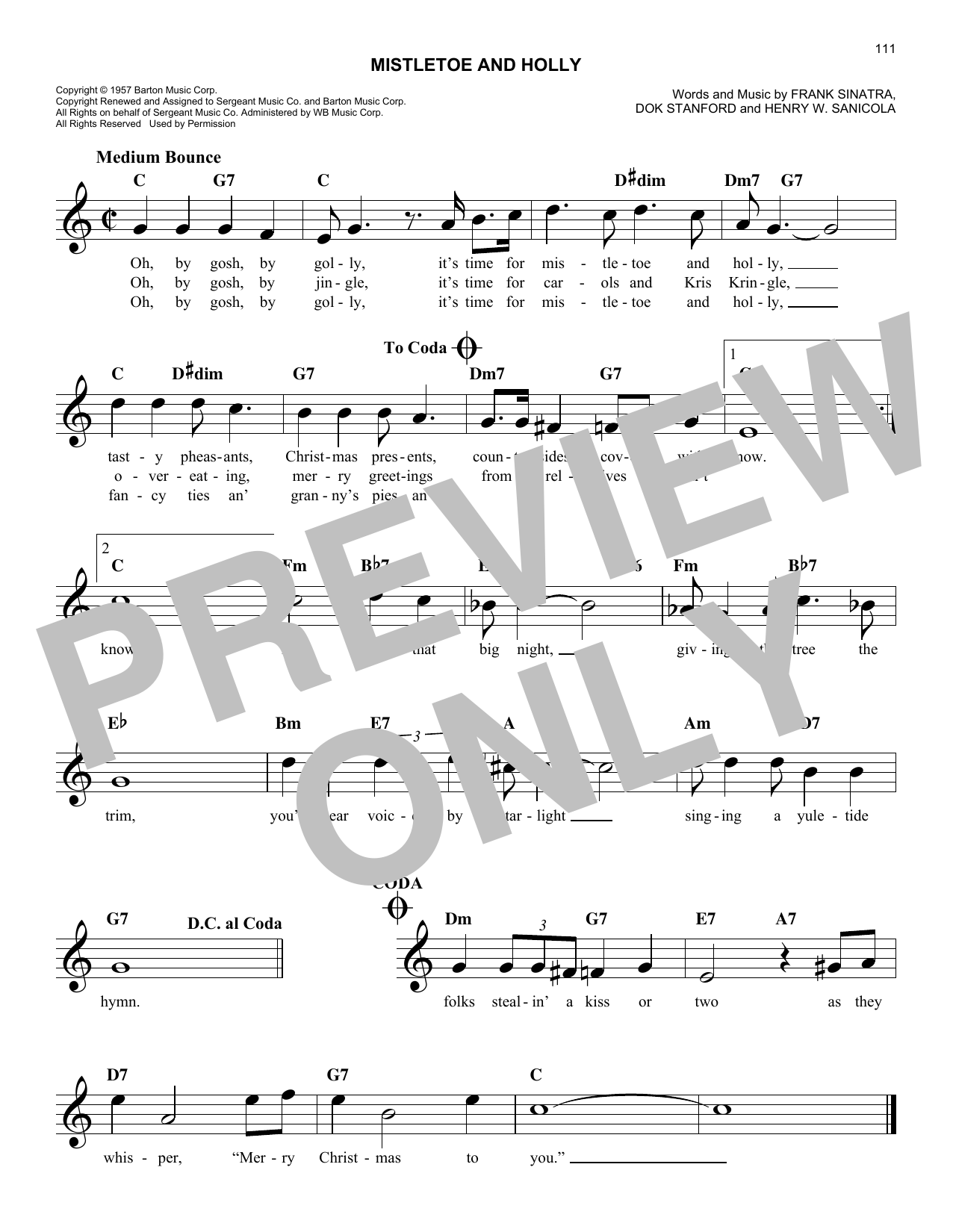 Download Henry W. Sanicola Mistletoe And Holly Sheet Music and learn how to play Melody Line, Lyrics & Chords PDF digital score in minutes