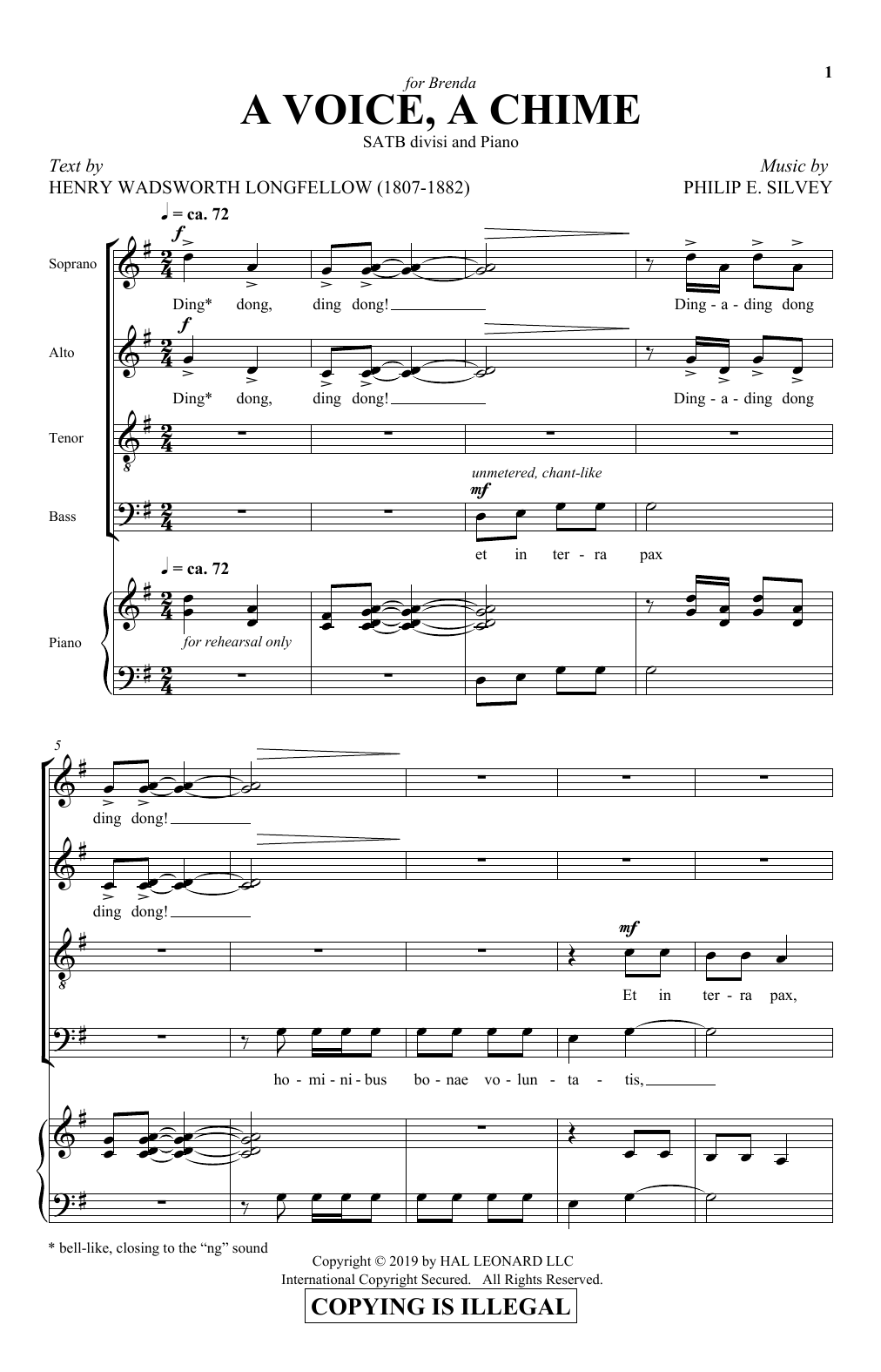 Download Henry Wadsworth Longfellow and Philip E. Silvey A Voice, A Chime Sheet Music and learn how to play SATB Choir PDF digital score in minutes