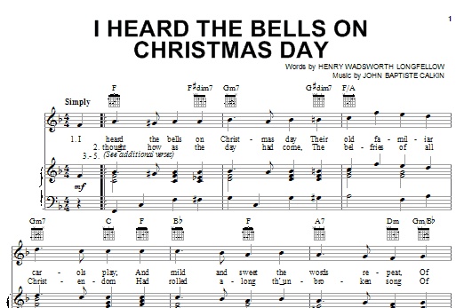 Download Henry Wadsworth Longfellow I Heard The Bells On Christmas Day Sheet Music and learn how to play Piano, Vocal & Guitar (Right-Hand Melody) PDF digital score in minutes