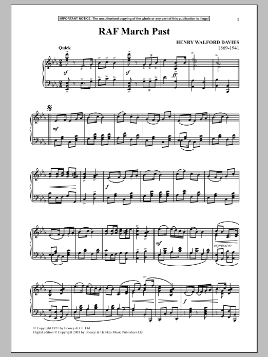 Download H. Walford Davies Royal Air Force March Past Sheet Music and learn how to play Piano PDF digital score in minutes