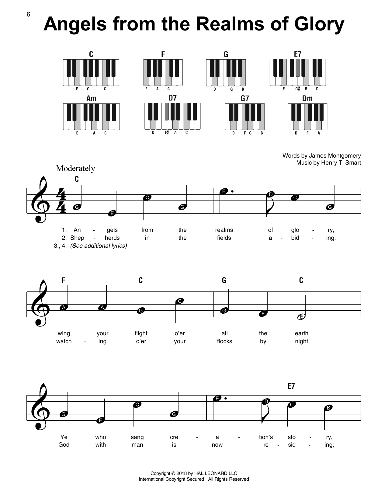 Henry T Smart Angels From The Realms Of Glory Sheet Music Notes 