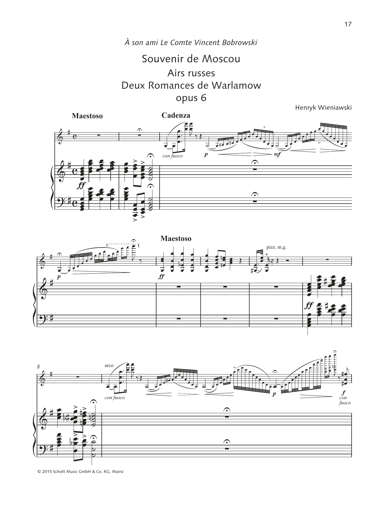 Download Henryk Wieniawski Souvenir de Moscou/Airs russes Sheet Music and learn how to play String Solo PDF digital score in minutes