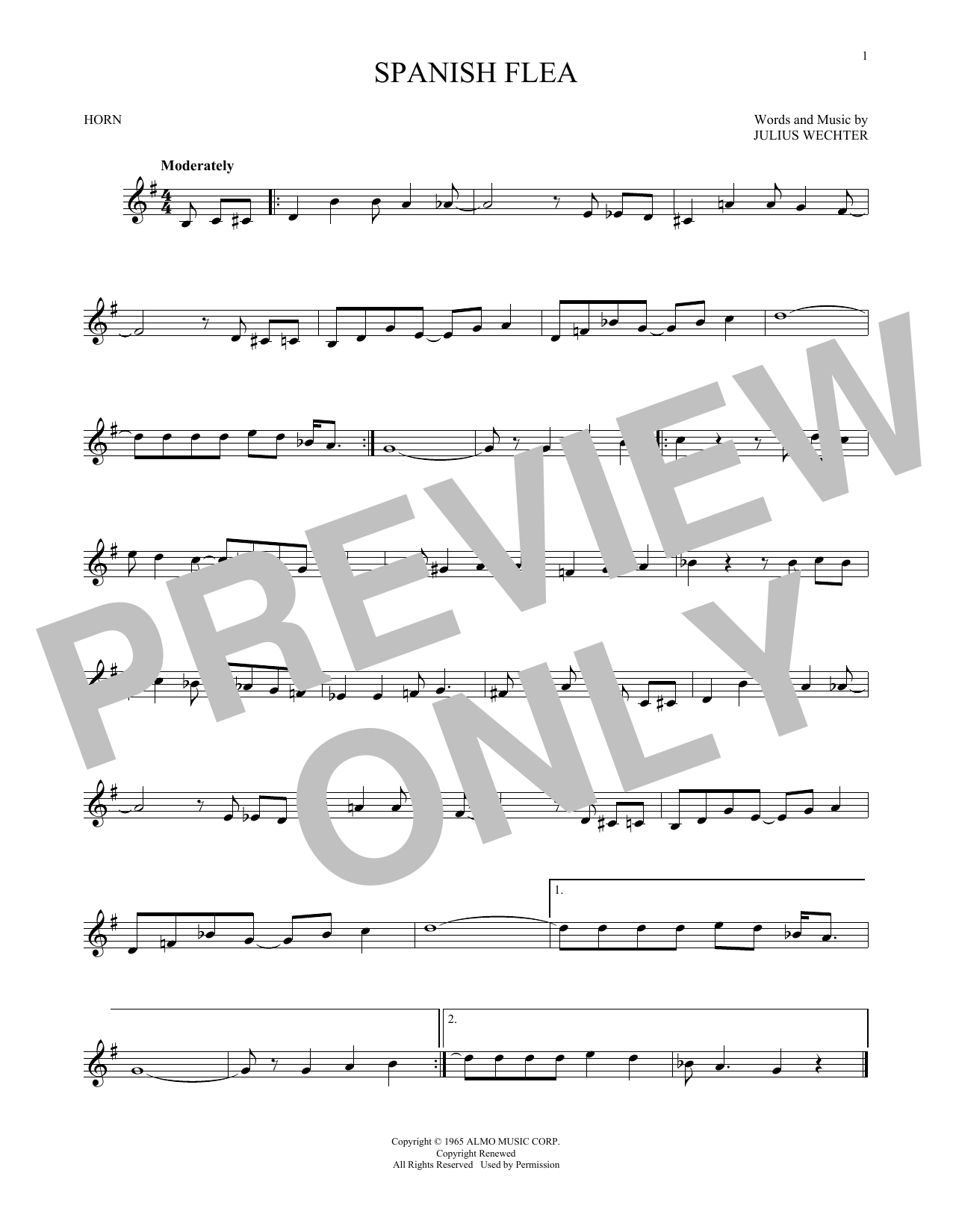 Download Herb Alpert & The Tijuana Brass Spanish Flea Sheet Music and learn how to play Clarinet PDF digital score in minutes
