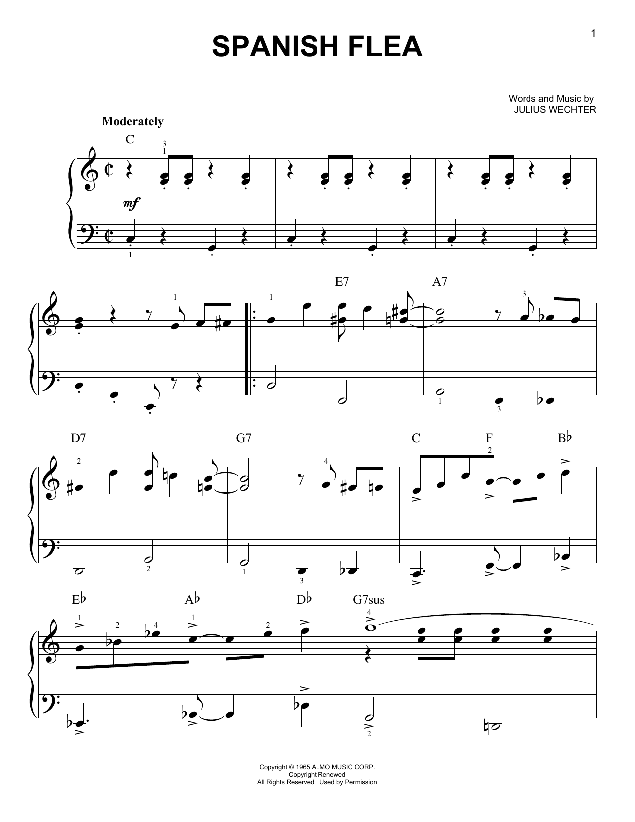 Download Herb Alpert & The Tijuana Brass Spanish Flea Sheet Music and learn how to play Piano, Vocal & Guitar (Right-Hand Melody) PDF digital score in minutes