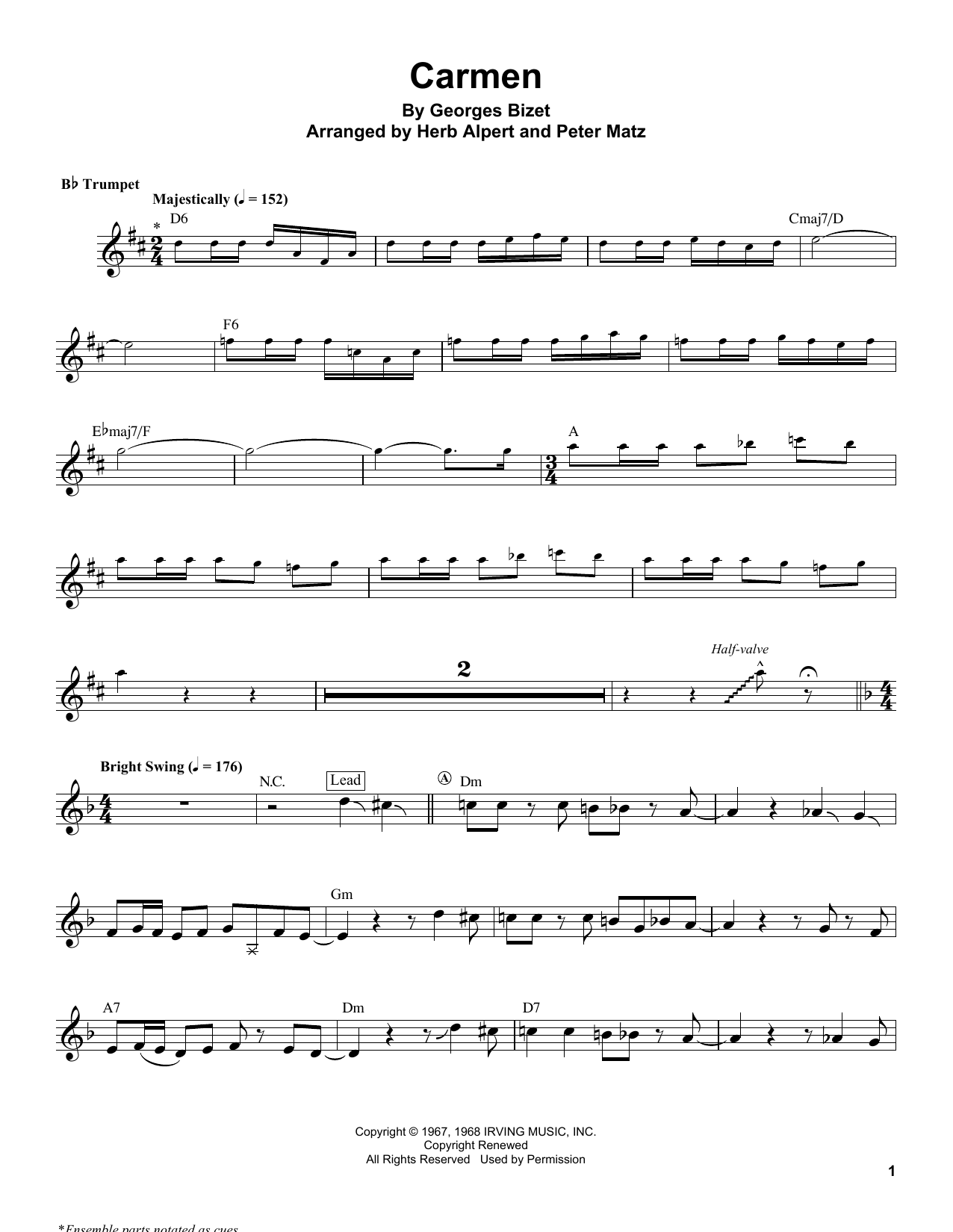 Download Herb Alpert Carmen Sheet Music and learn how to play Trumpet Transcription PDF digital score in minutes
