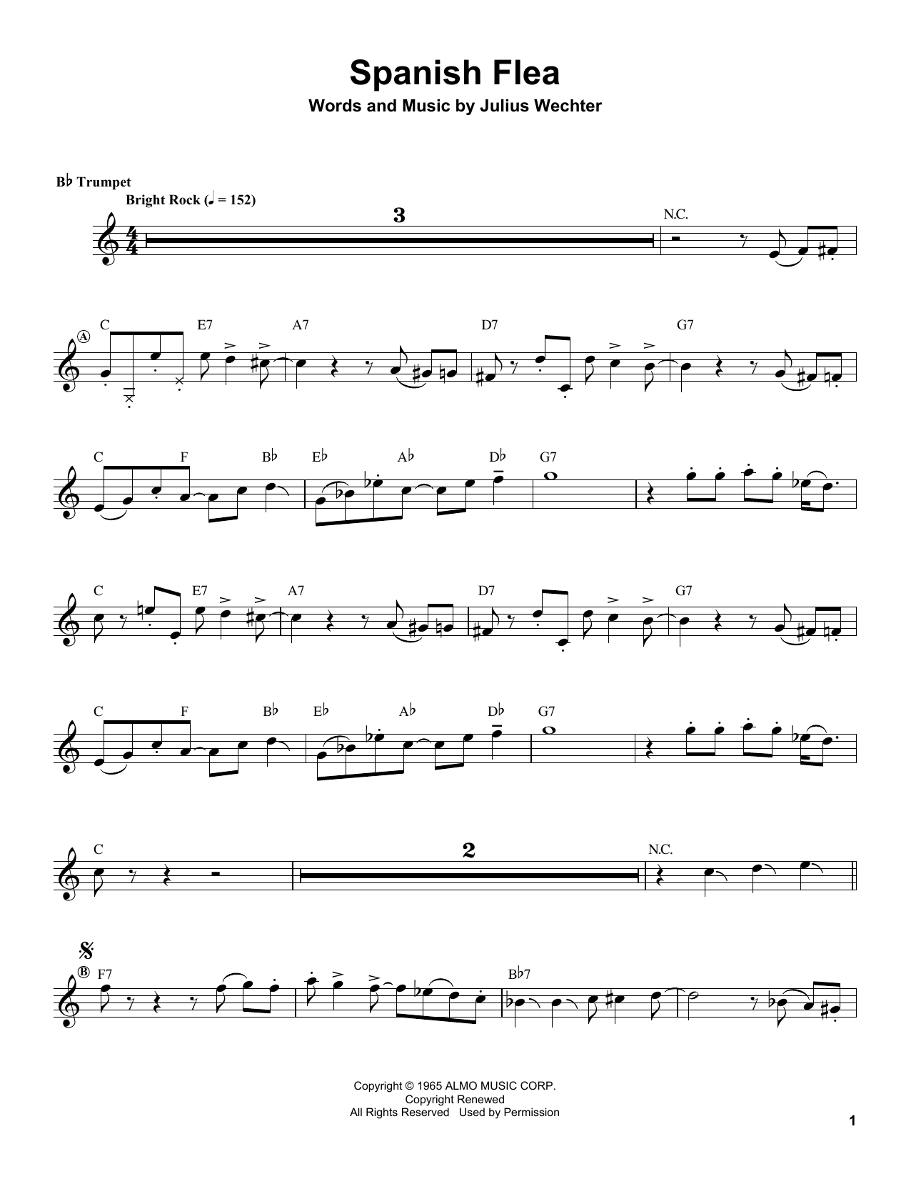 Download Herb Alpert Spanish Flea Sheet Music and learn how to play Trumpet Transcription PDF digital score in minutes