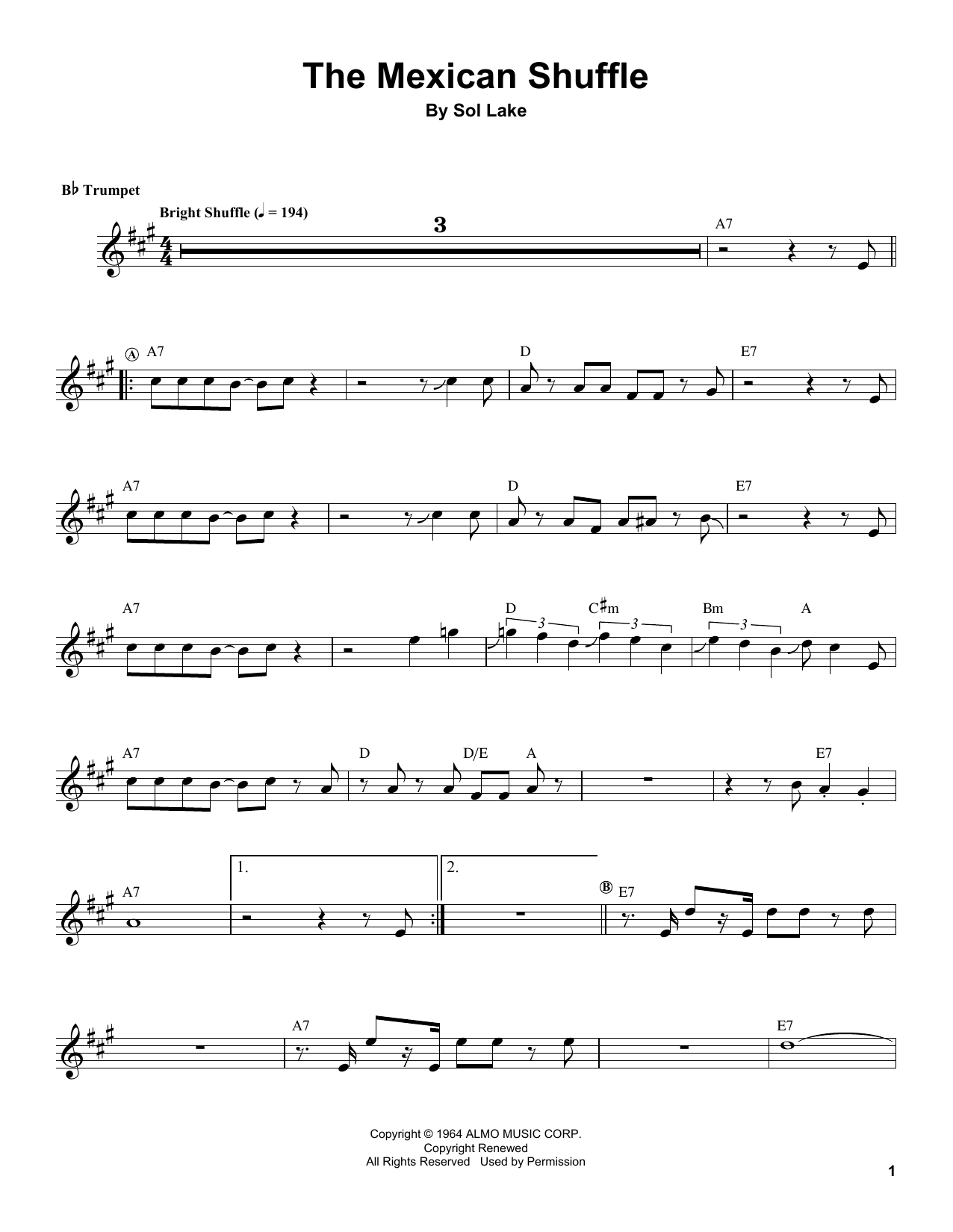 Download Herb Alpert The Mexican Shuffle Sheet Music and learn how to play Trumpet Transcription PDF digital score in minutes