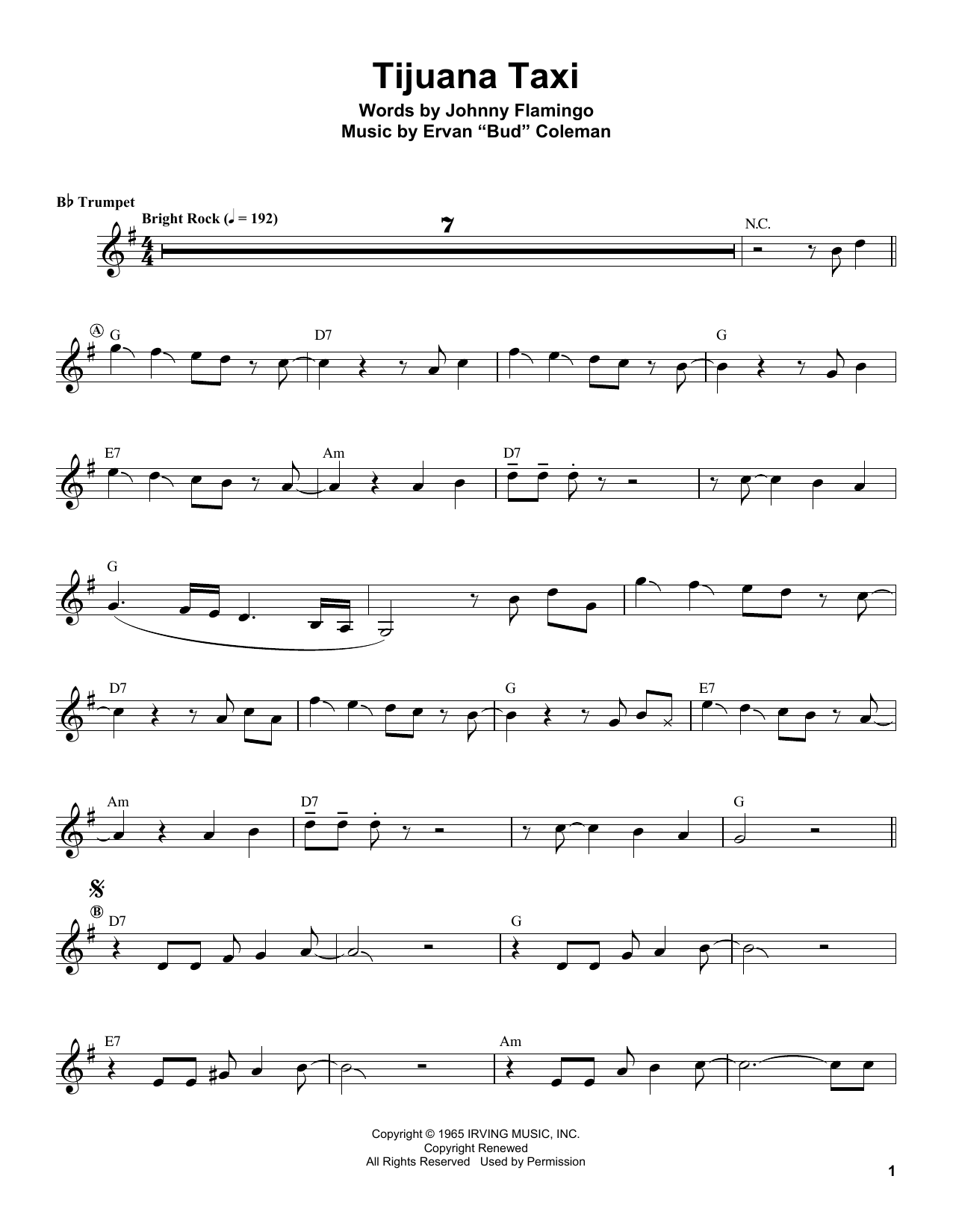 Download Herb Alpert Tijuana Taxi Sheet Music and learn how to play Trumpet Transcription PDF digital score in minutes