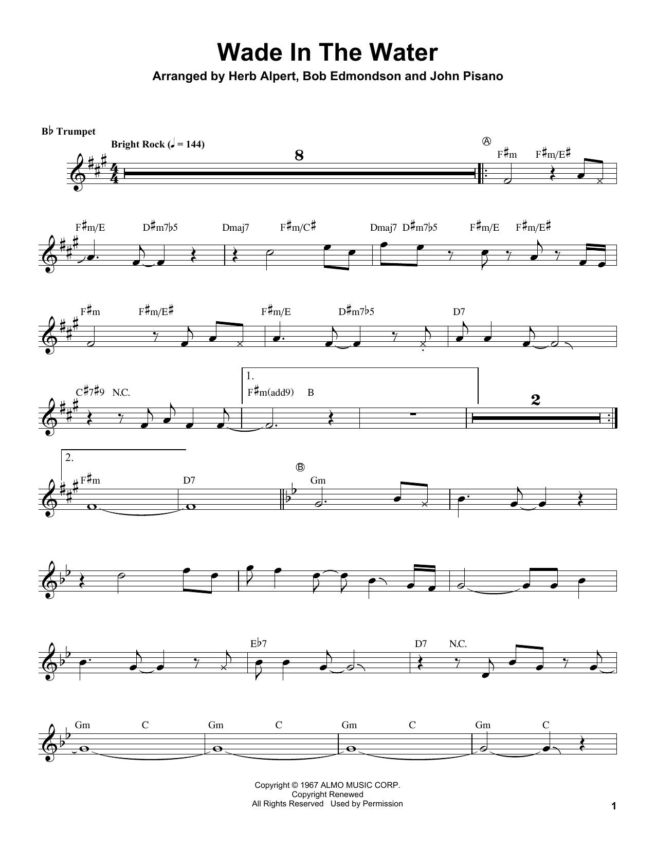 Download Herb Alpert Wade In The Water Sheet Music and learn how to play Trumpet Transcription PDF digital score in minutes