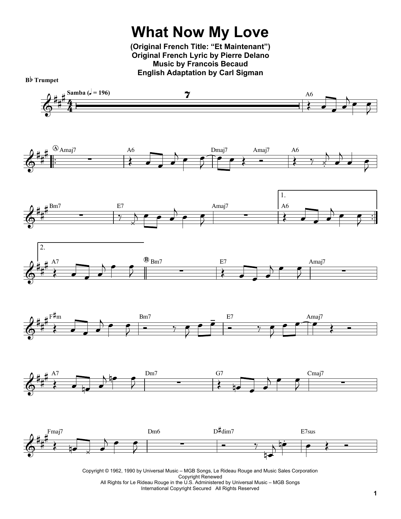 Download Herb Alpert What Now My Love Sheet Music and learn how to play Trumpet Transcription PDF digital score in minutes