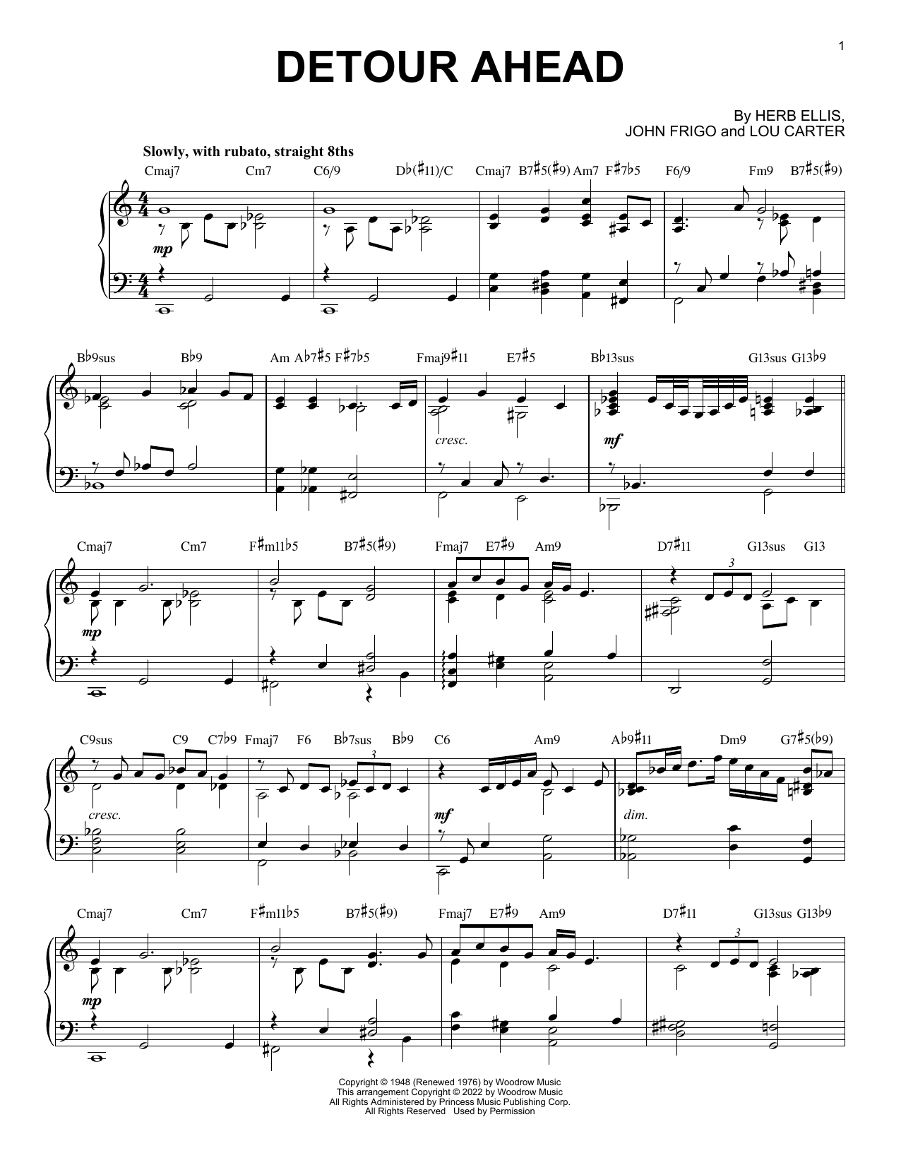 Download Herb Ellis Detour Ahead [Jazz version] (arr. Brent Edstrom) Sheet Music and learn how to play Piano Solo PDF digital score in minutes